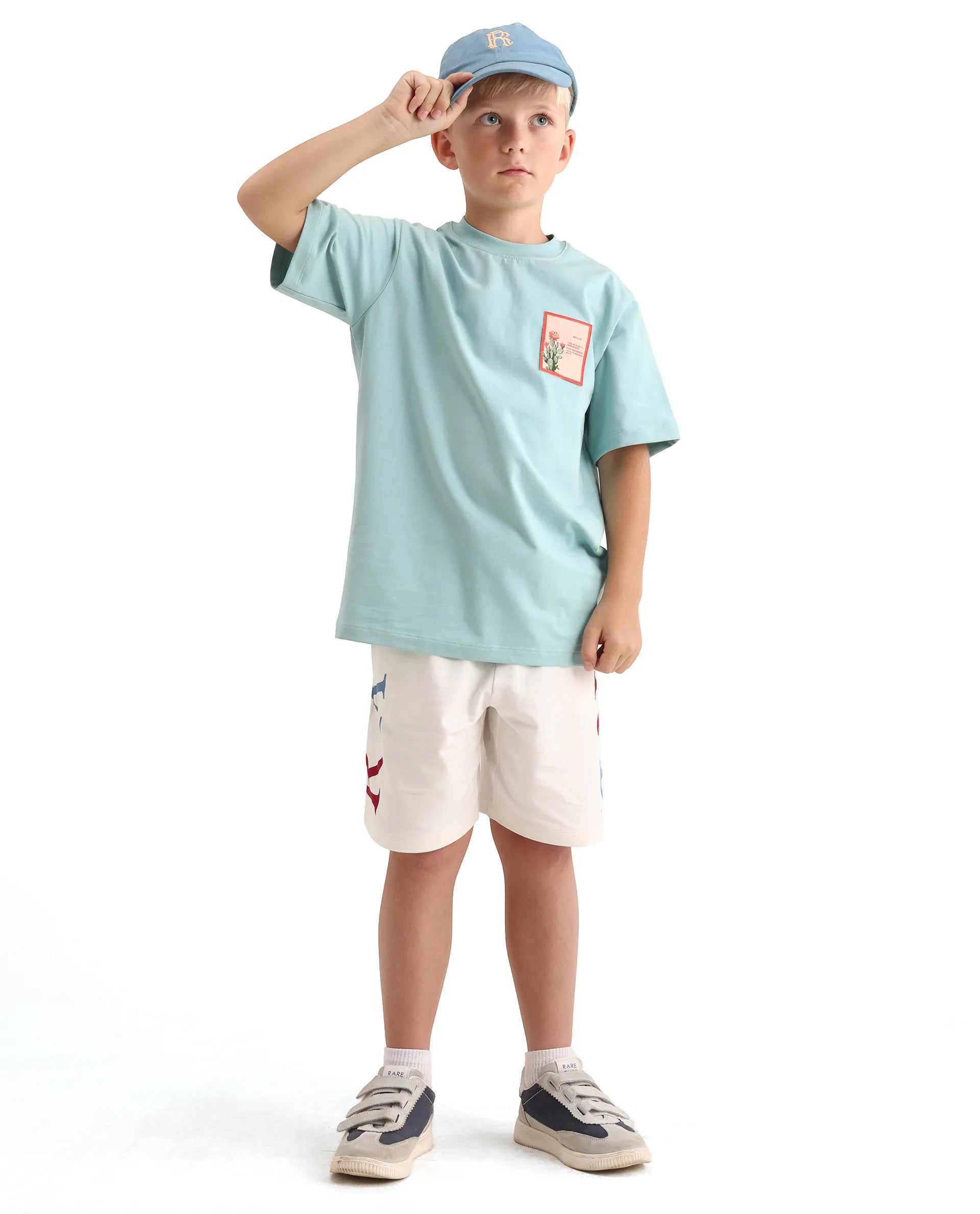 Rare Ones Kids Citz-26 Dusky Blue Cotton Blend Fabric Pull-On Closure Regular Fit T-Shirt
