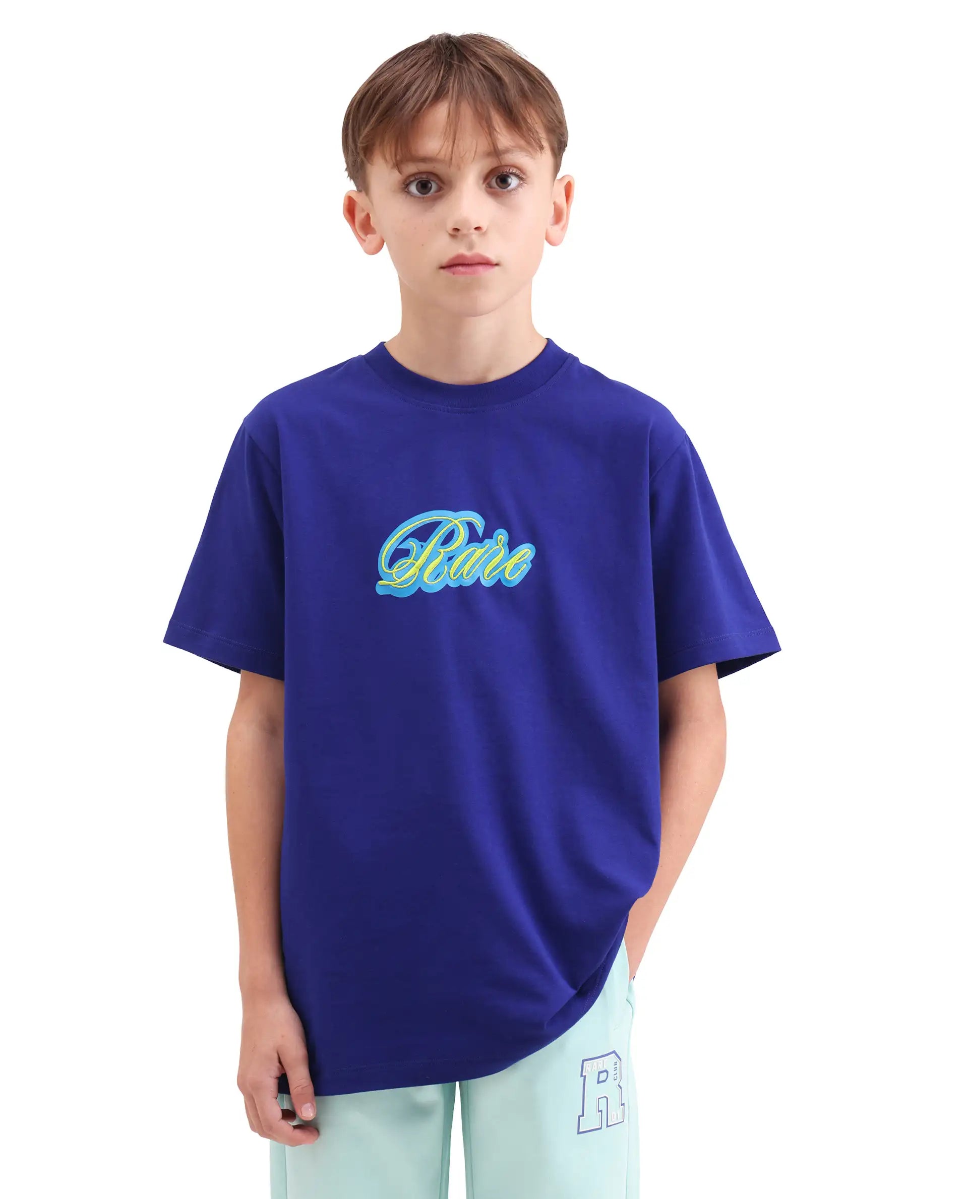 Rare Ones Kids Anton Dark Blue Cotton Blend Fabric Pull-On Closure Graphic Print Regular Fit T-Shirt