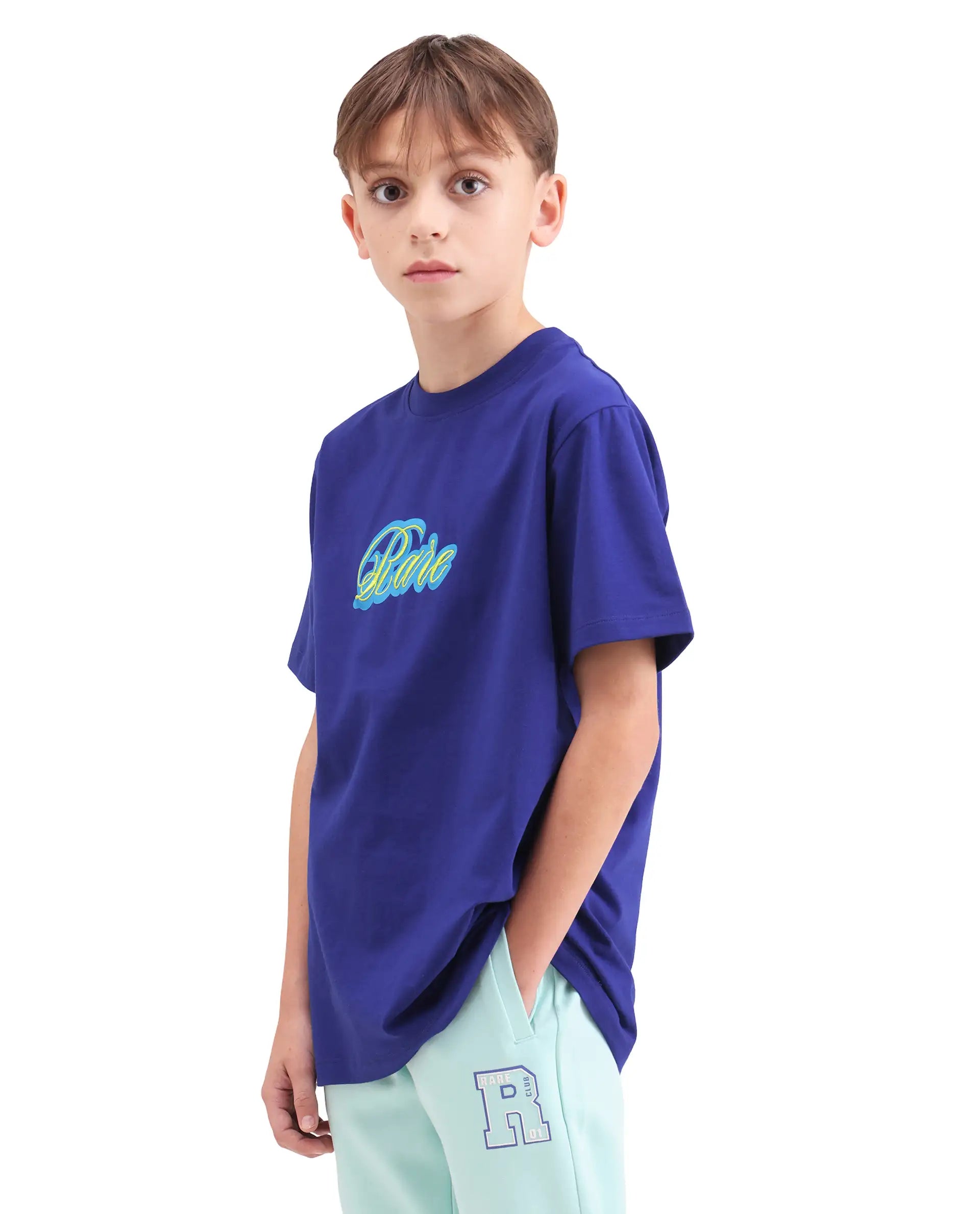 Rare Ones Kids Anton Dark Blue Cotton Blend Fabric Pull-On Closure Graphic Print Regular Fit T-Shirt