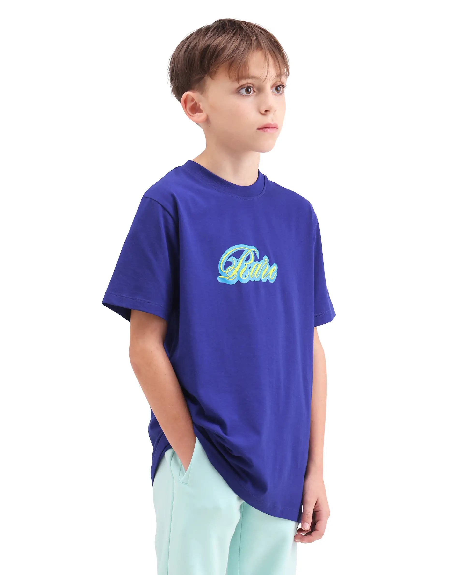 Rare Ones Kids Anton Dark Blue Cotton Blend Fabric Pull-On Closure Graphic Print Regular Fit T-Shirt