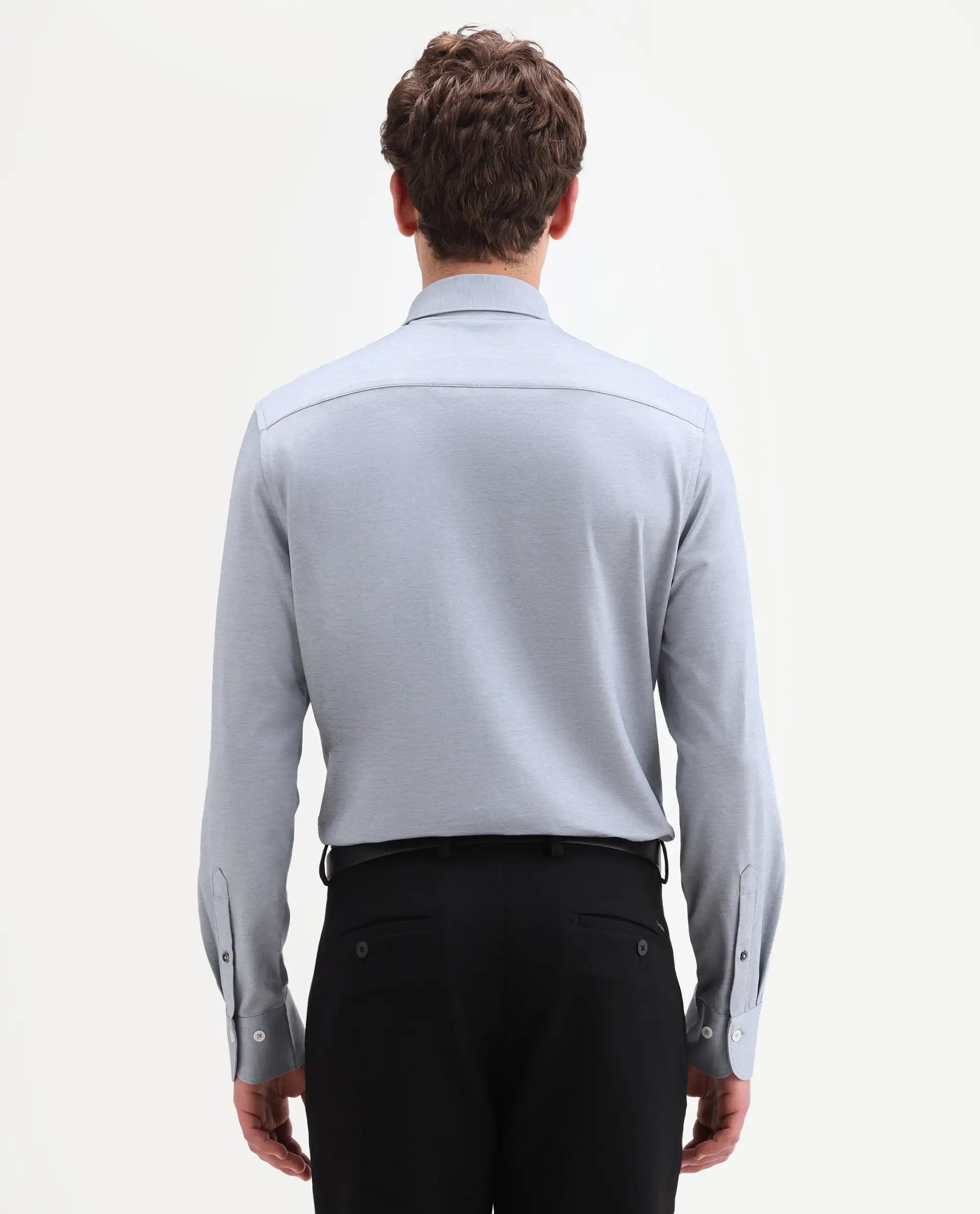 Rare Rabbit Men's Bogi Light Blue Cotton Blend Full Sleeve Spread Collar Regular Fit Plain Shirt