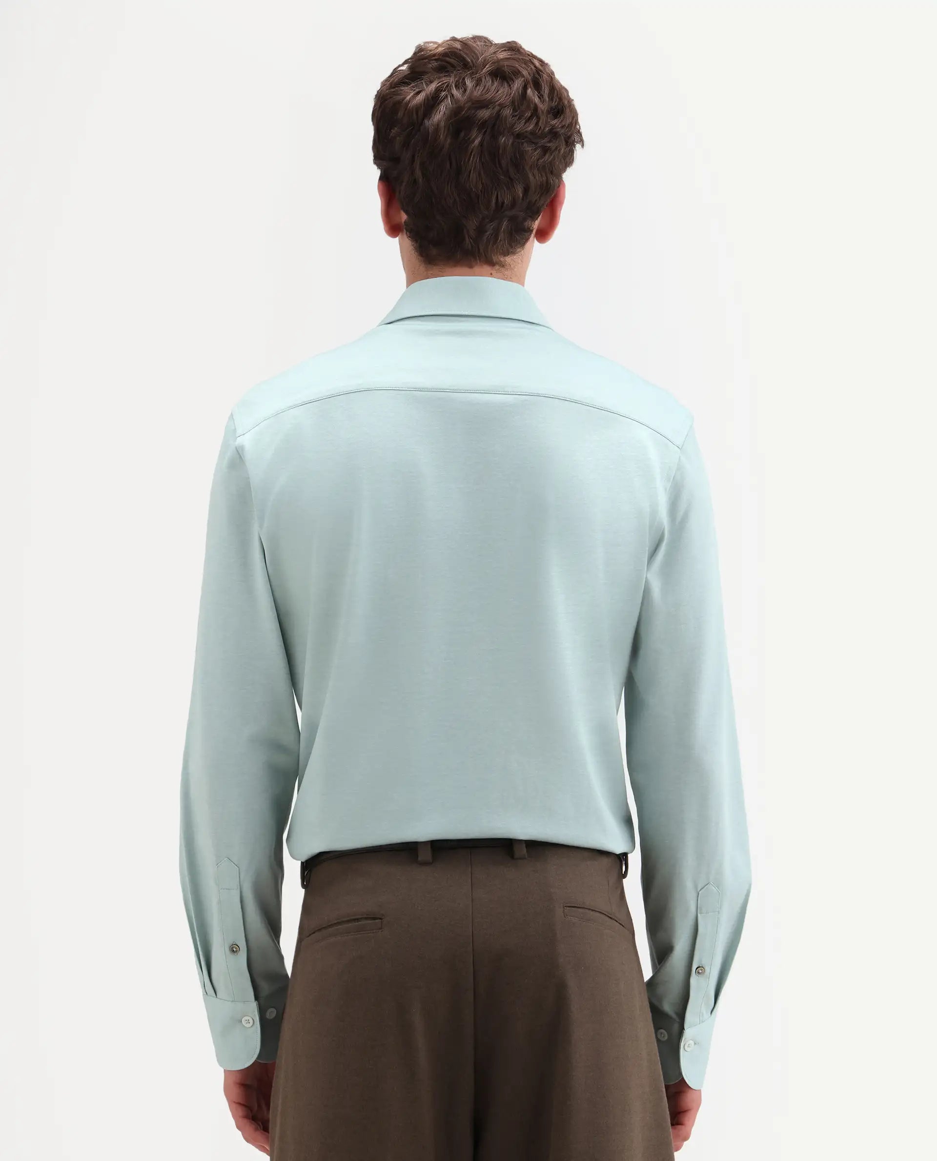 Rare Rabbit Men's Bogi Light Green Cotton Blend Full Sleeve Spread Collar Regular Fit Plain Shirt