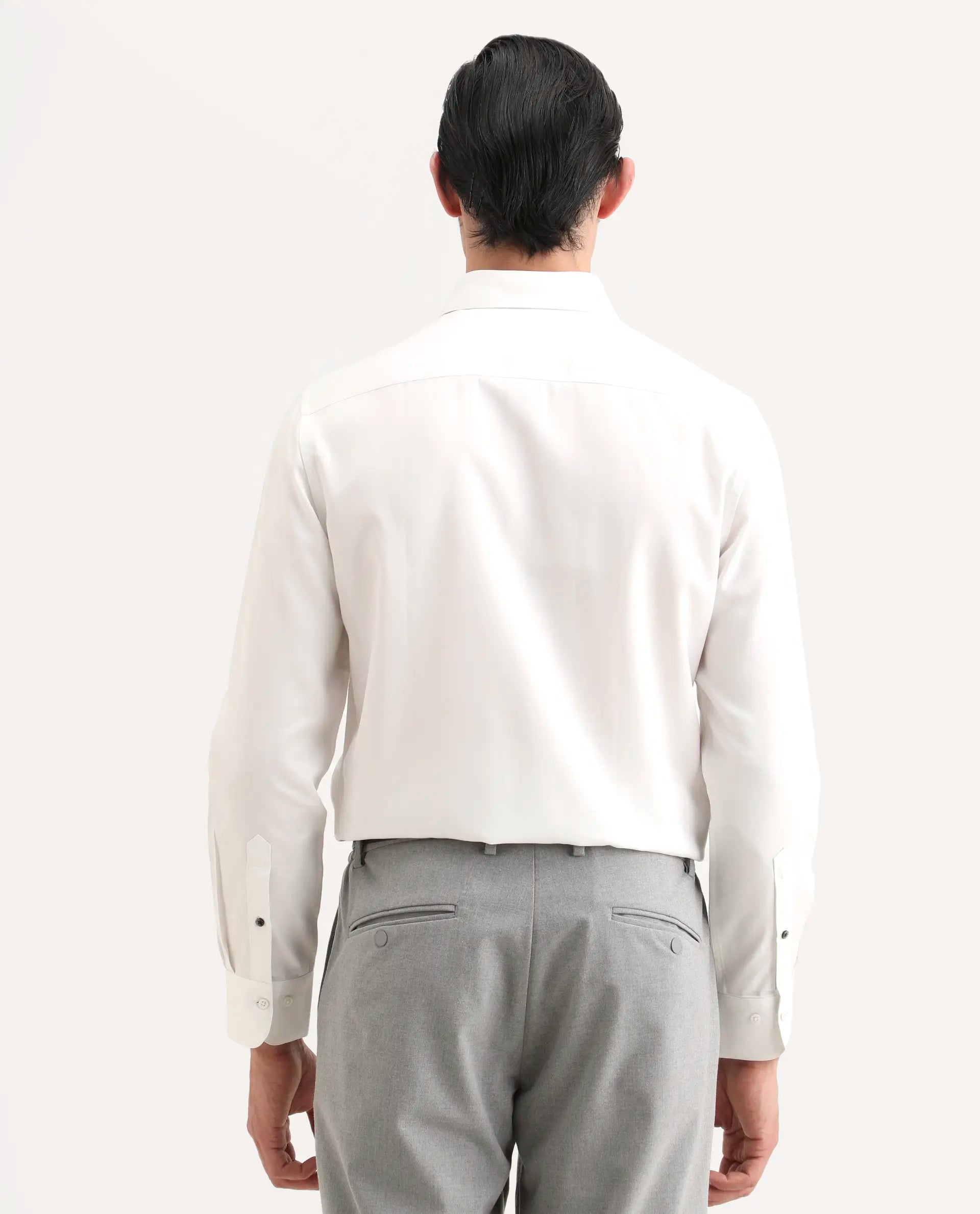 Rare Rabbit Men's Dream White Tencel Fabric Full Sleeve Spread Collar Regular Fit Plain Shirt