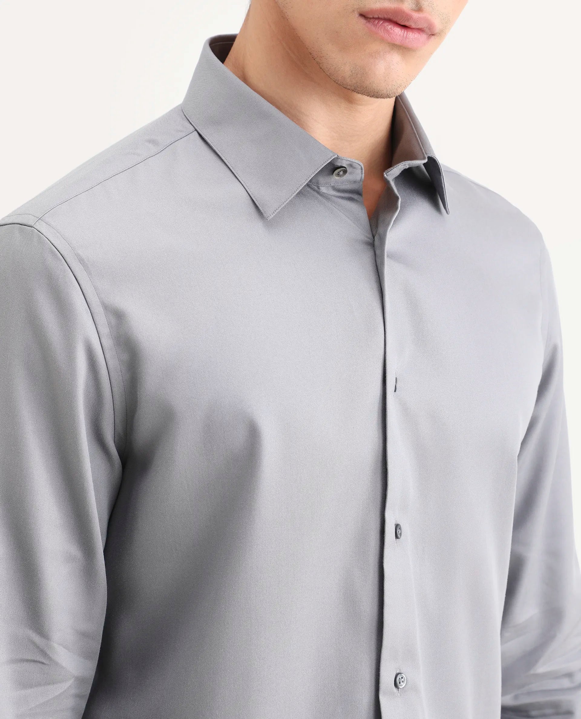 Rare Rabbit Men's Dream Pastel Grey Tencel Fabric Full Sleeve Spread Collar Regular Fit Plain Shirt