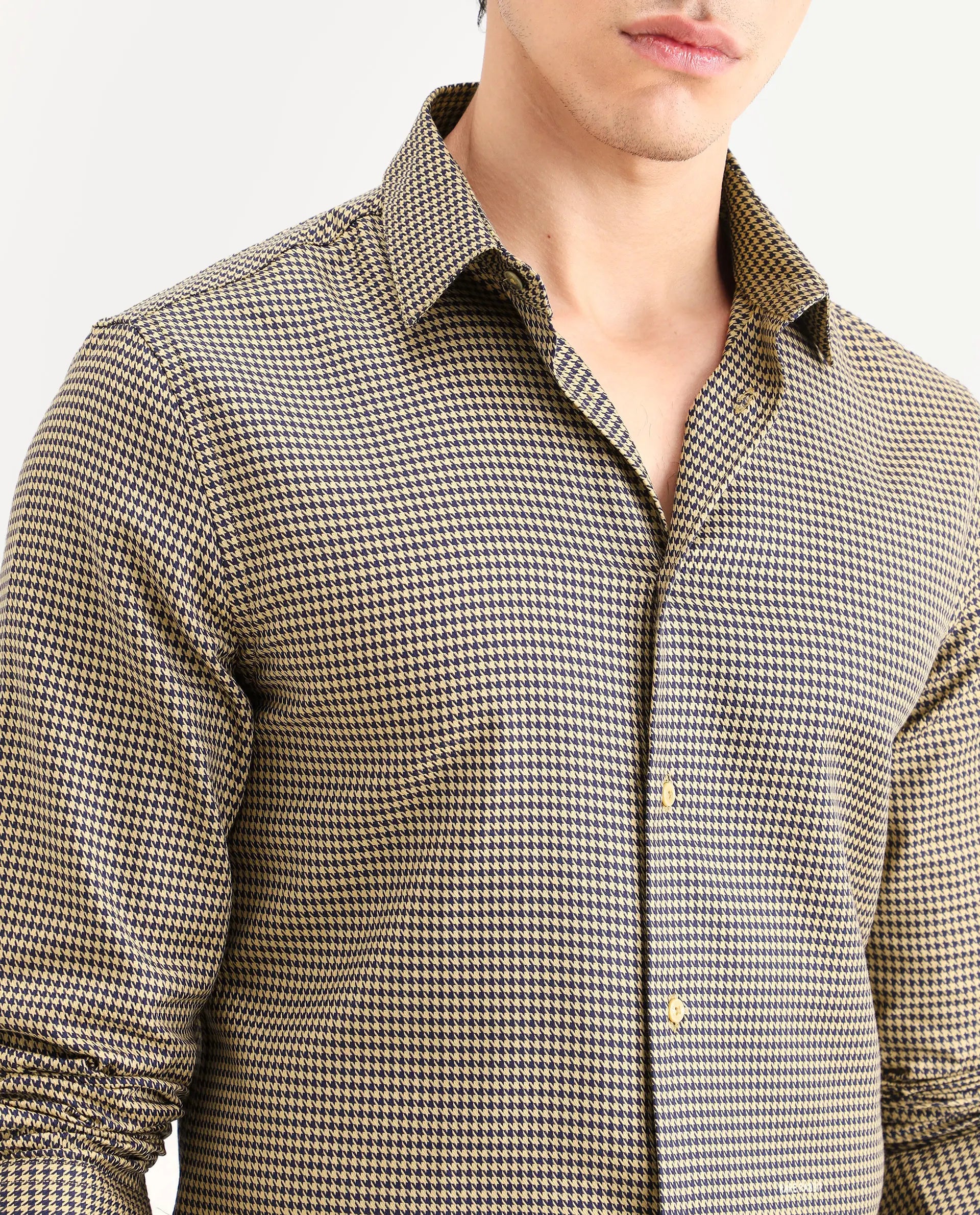Rare Rabbit Men's Ghesto Light Beige Cotton Fabric Full Sleeve Spread Collar Regular Fit Checked Shirt