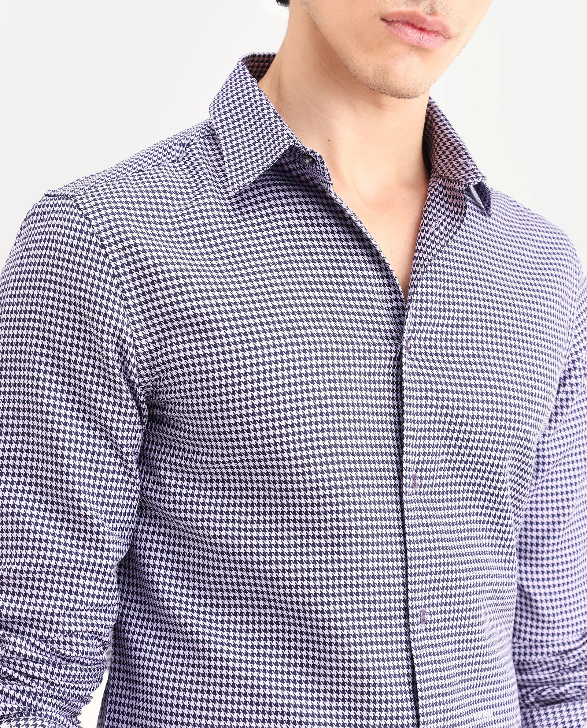 Rare Rabbit Men's Ghesto Purple Cotton Fabric Full Sleeve Spread Collar Regular Fit Checked Shirt