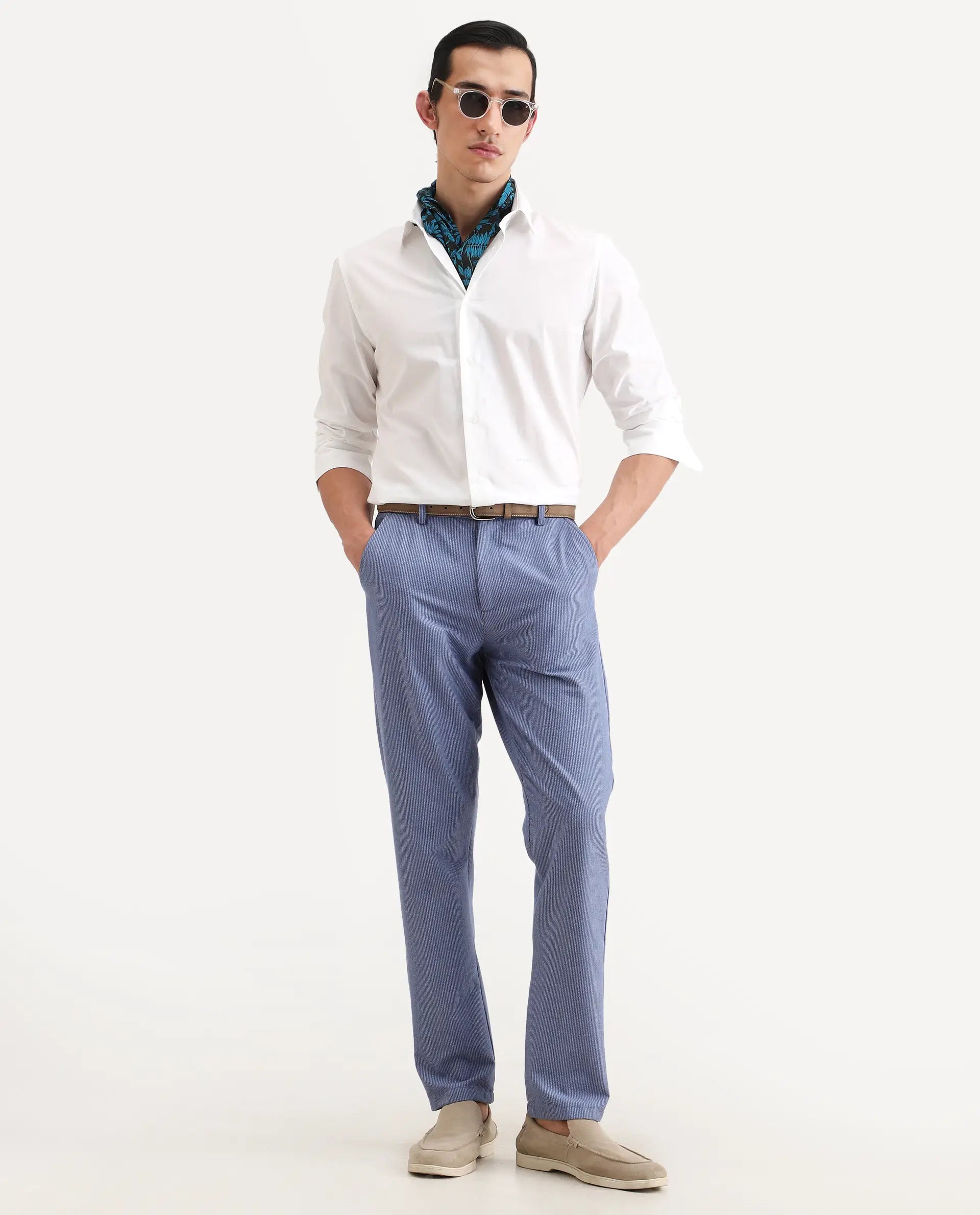 Rare Rabbit Men's Bains White Cotton Fabric Full Sleeve Spread Collar Regular Fit Plain Shirt