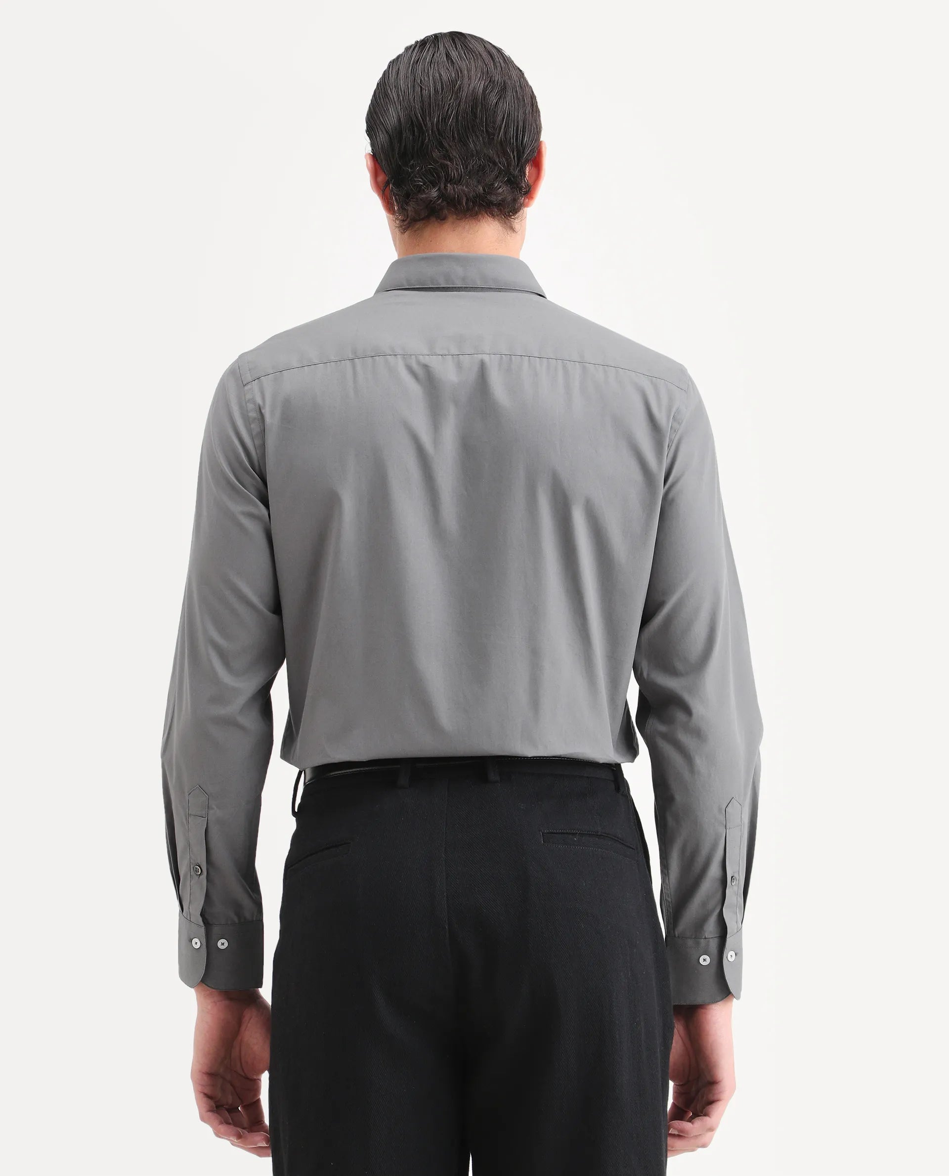 Rare Rabbit Men's Copz Dark Grey Cotton Fabric Full Sleeve Spread Collar Regular Fit Plain Shirt
