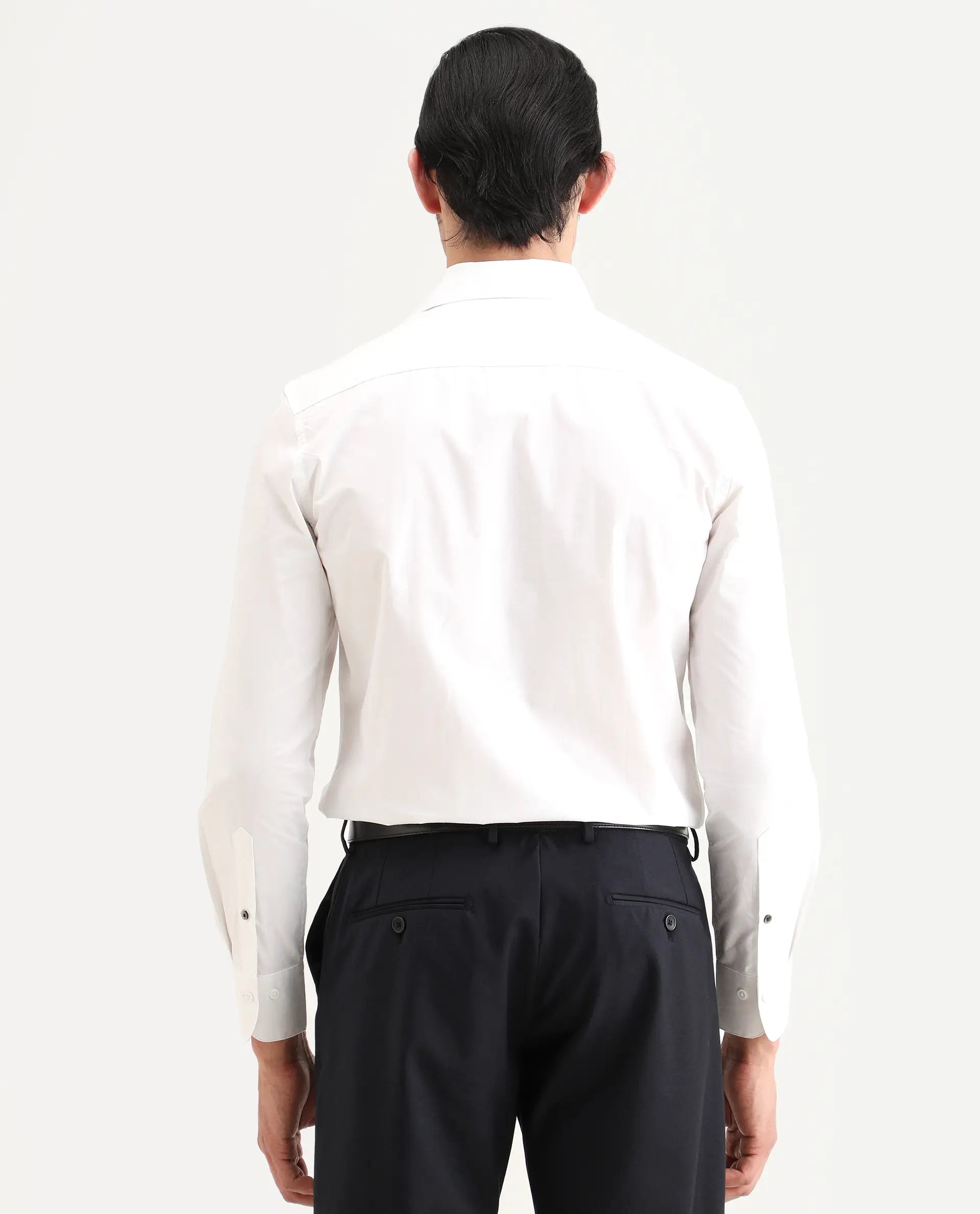 Rare Rabbit Men's Zazzle White Cotton Fabric Full Sleeve Spread Collar Regular Fit Plain Shirt