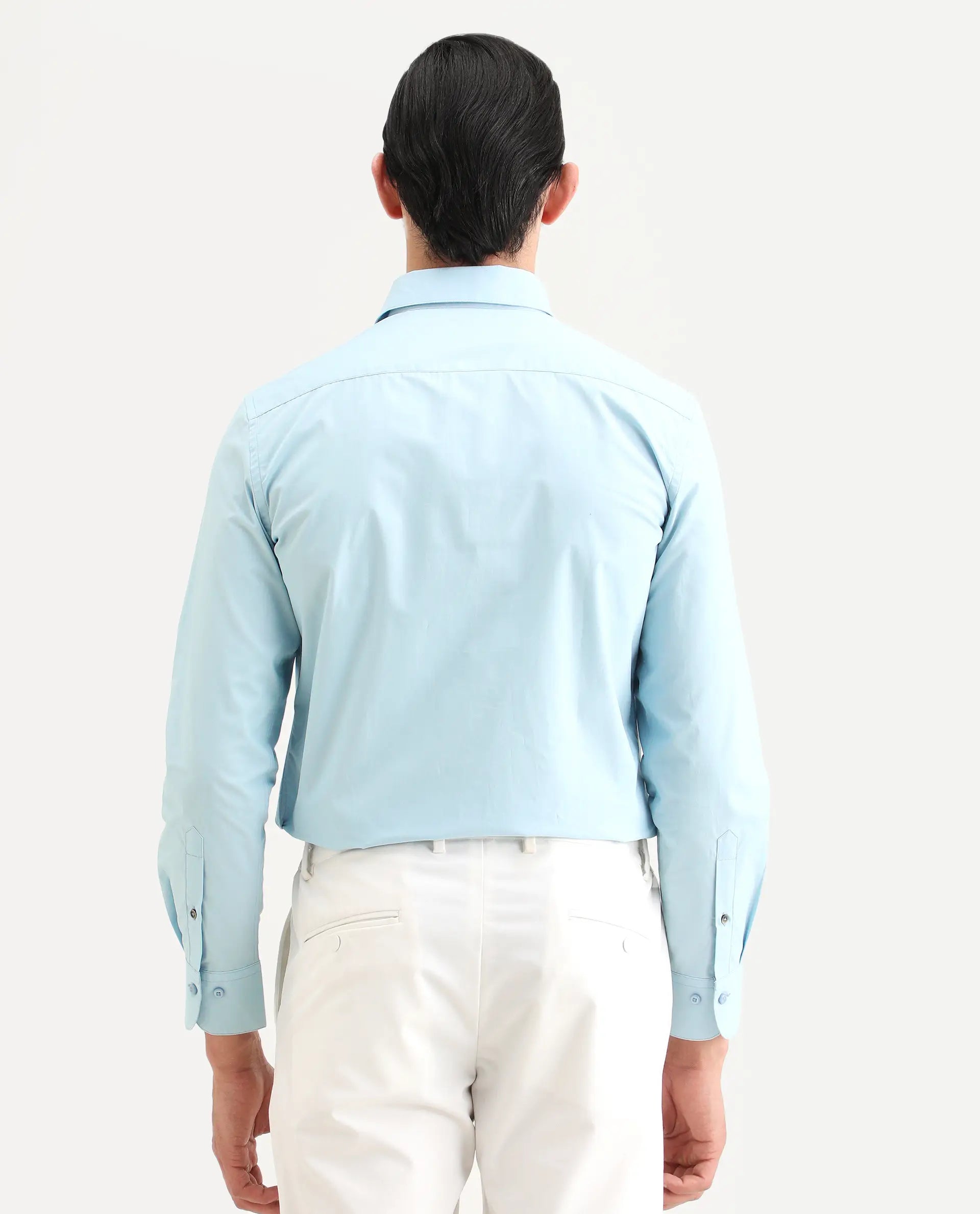 Rare Rabbit Men's Zazzle Light Blue Cotton Fabric Full Sleeve Spread Collar Regular Fit Plain Shirt