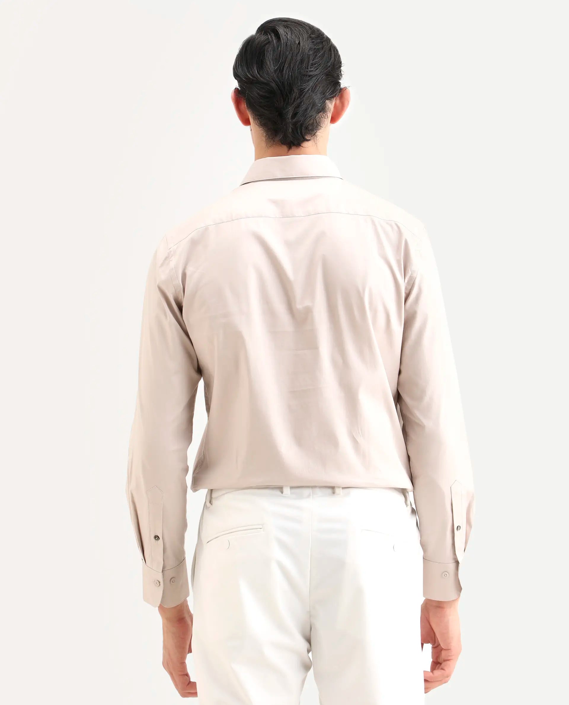 Rare Rabbit Men's Argue Light Beige Cotton Blend Fabric Full Sleeve Spread Collar Regular Fit Plain Shirt