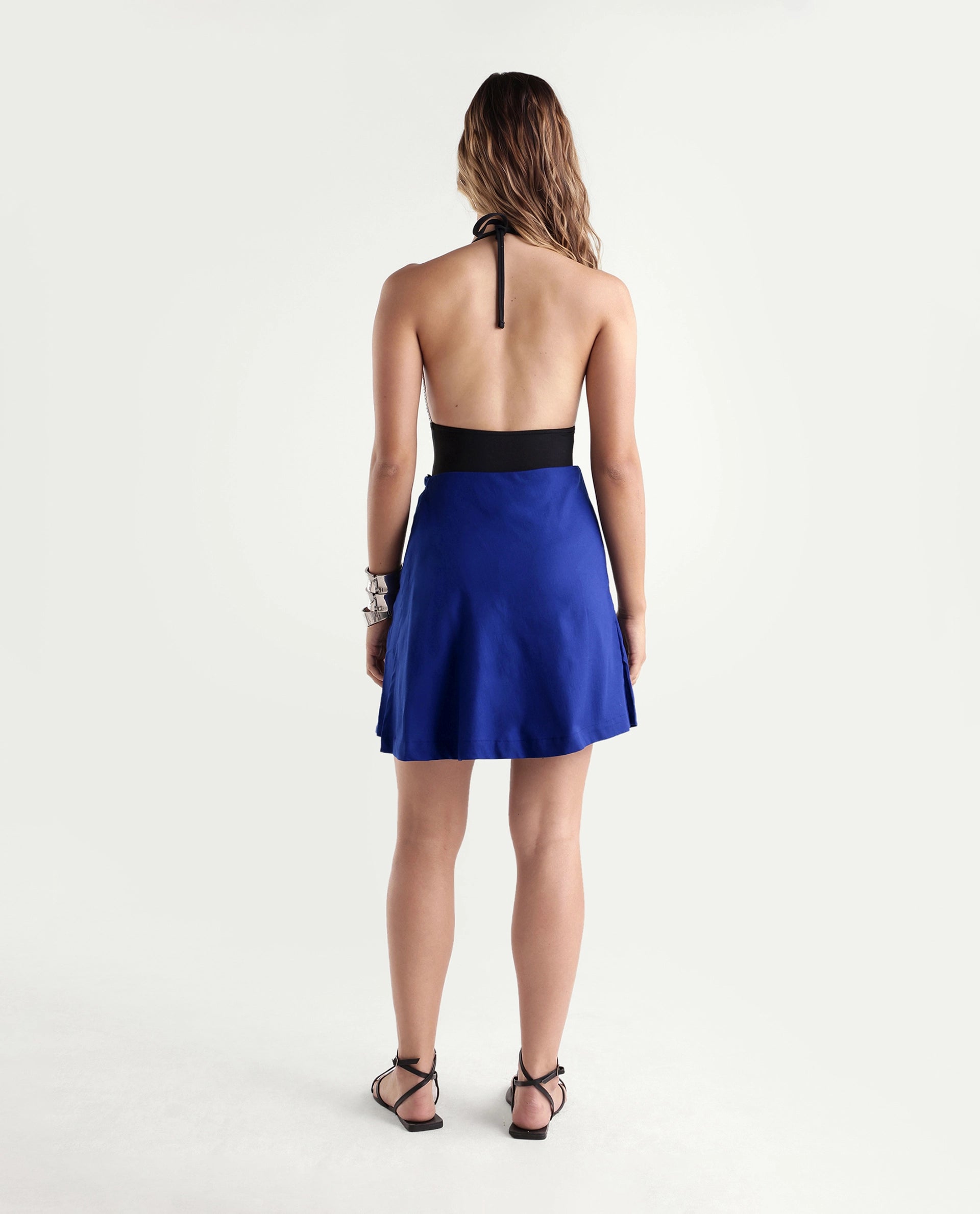 Rareism Women's Karla Navy Cotton Fitted Abstract Print Skirt