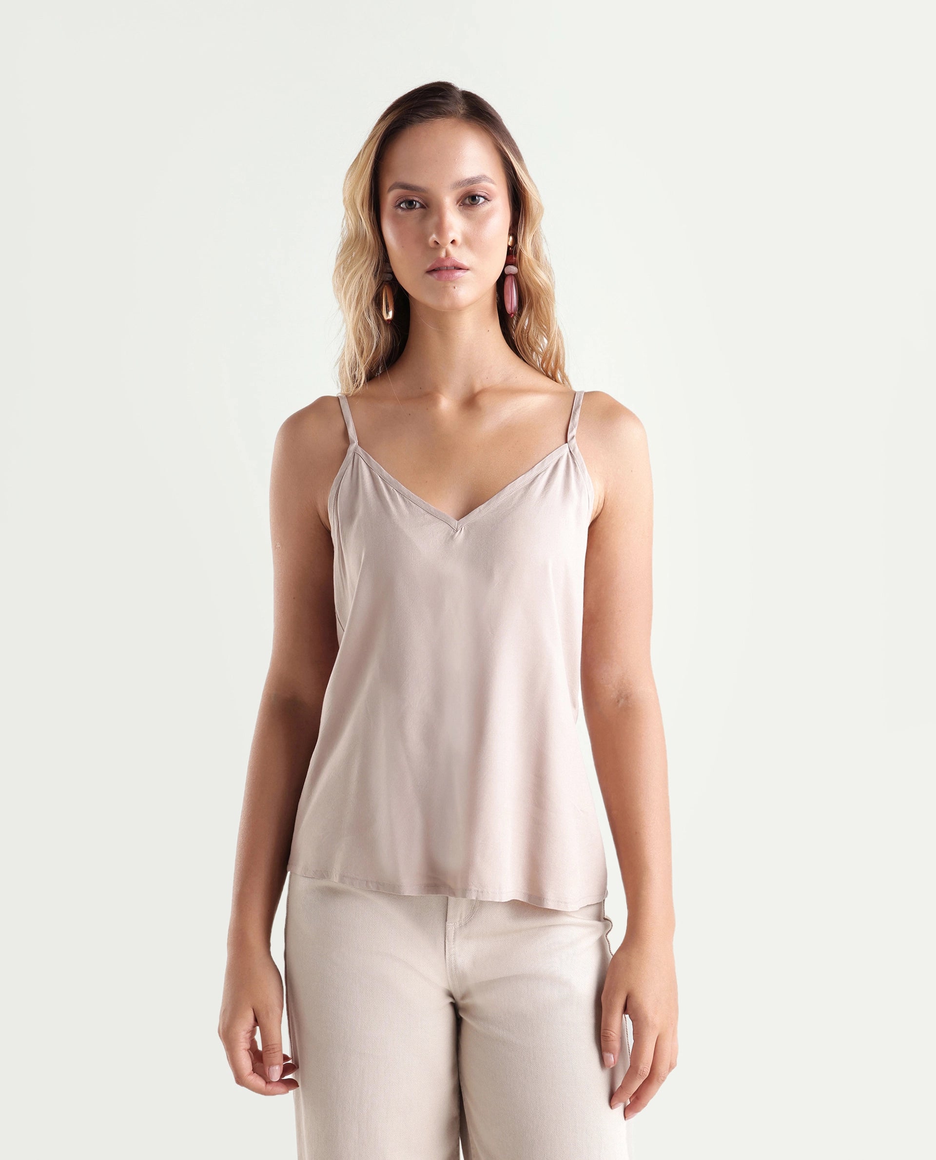 Rareism Women's Kelo Beige Striped Viscose Blend Regular Three Quarter Sleeve Top