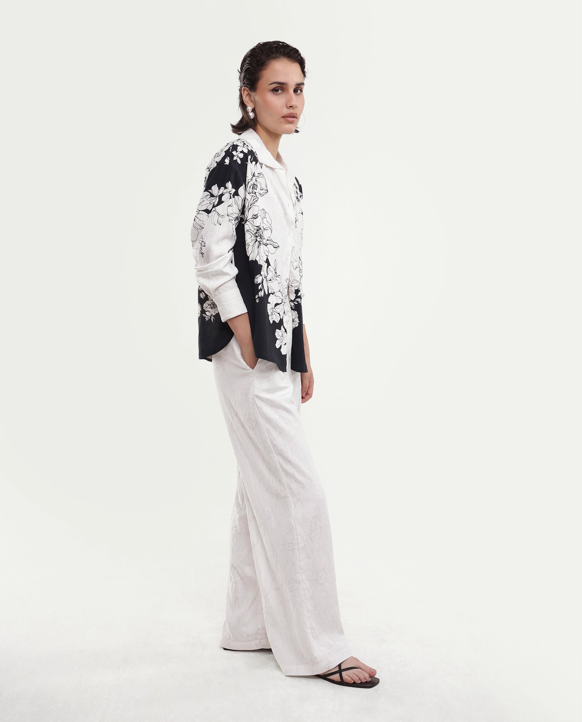 Rareism Women's Camiya-B White Viscose Blend Wide Printed Trouser