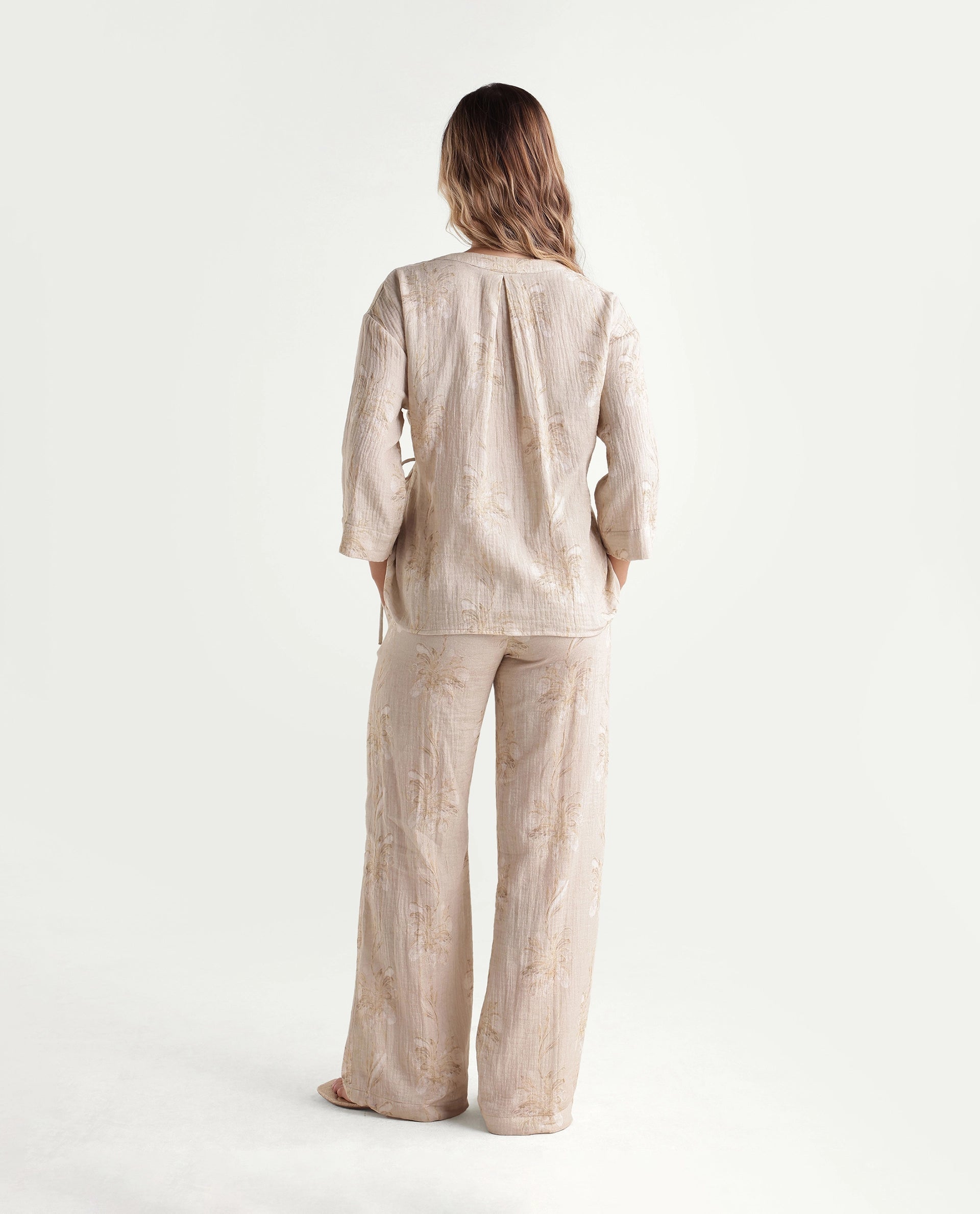 Rareism Women's Kloe-B Beige Floral Print Cotton Regular Regular Length Trouser