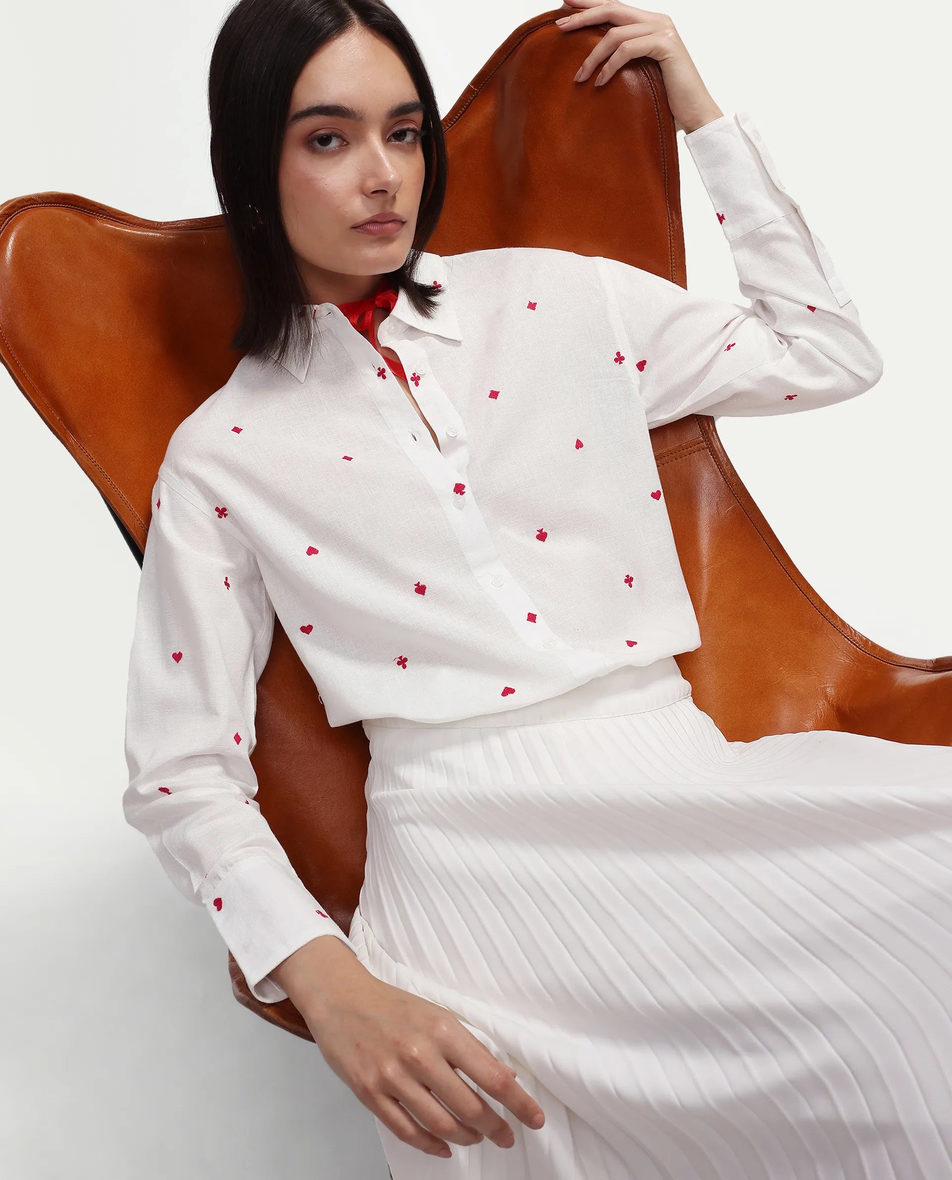 Rareism Women's Melox Off White Cotton Full Sleeve Spread Collar Relaxed Plain Shirt