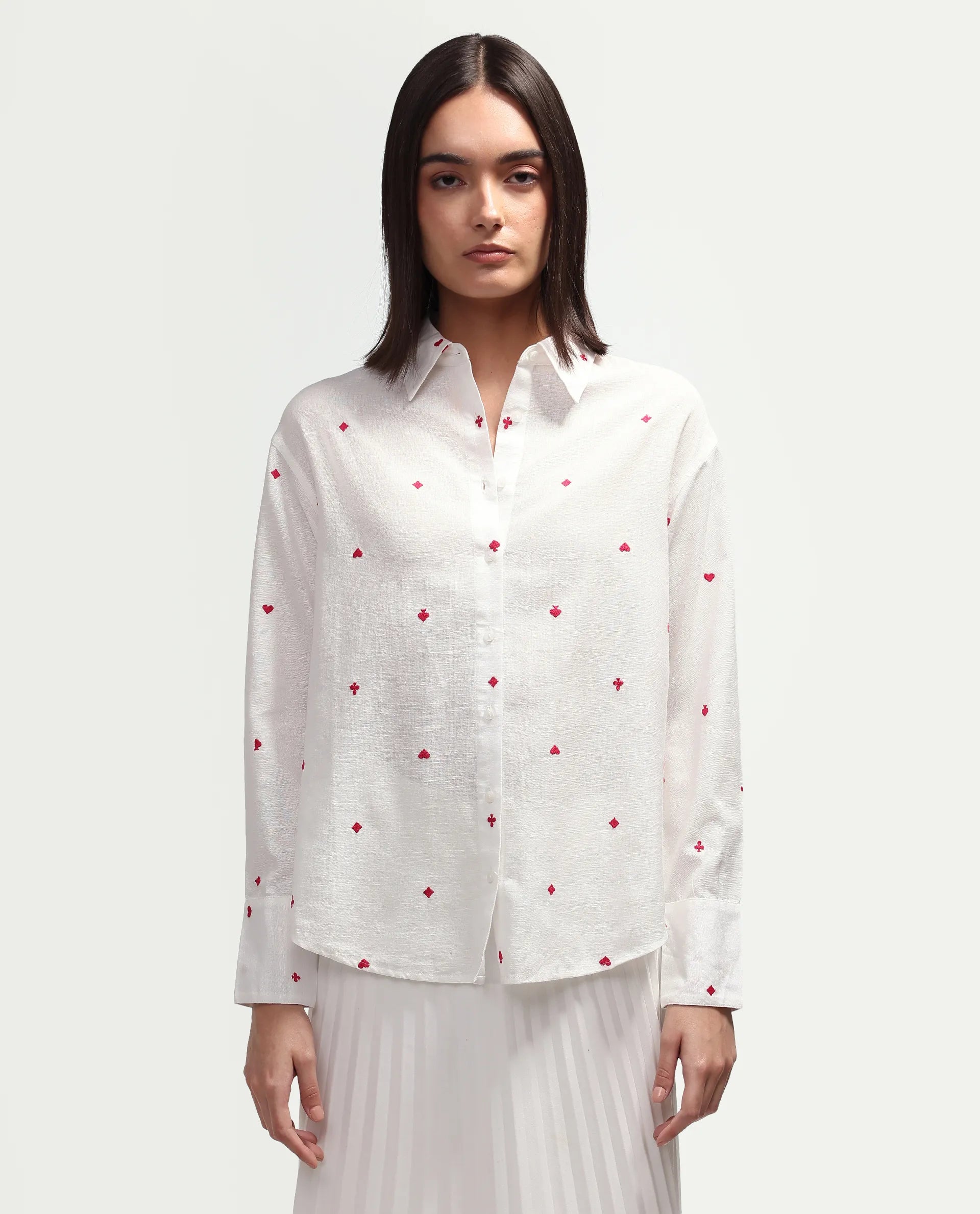 Rareism Women's Melox Off White Cotton Full Sleeve Spread Collar Relaxed Plain Shirt