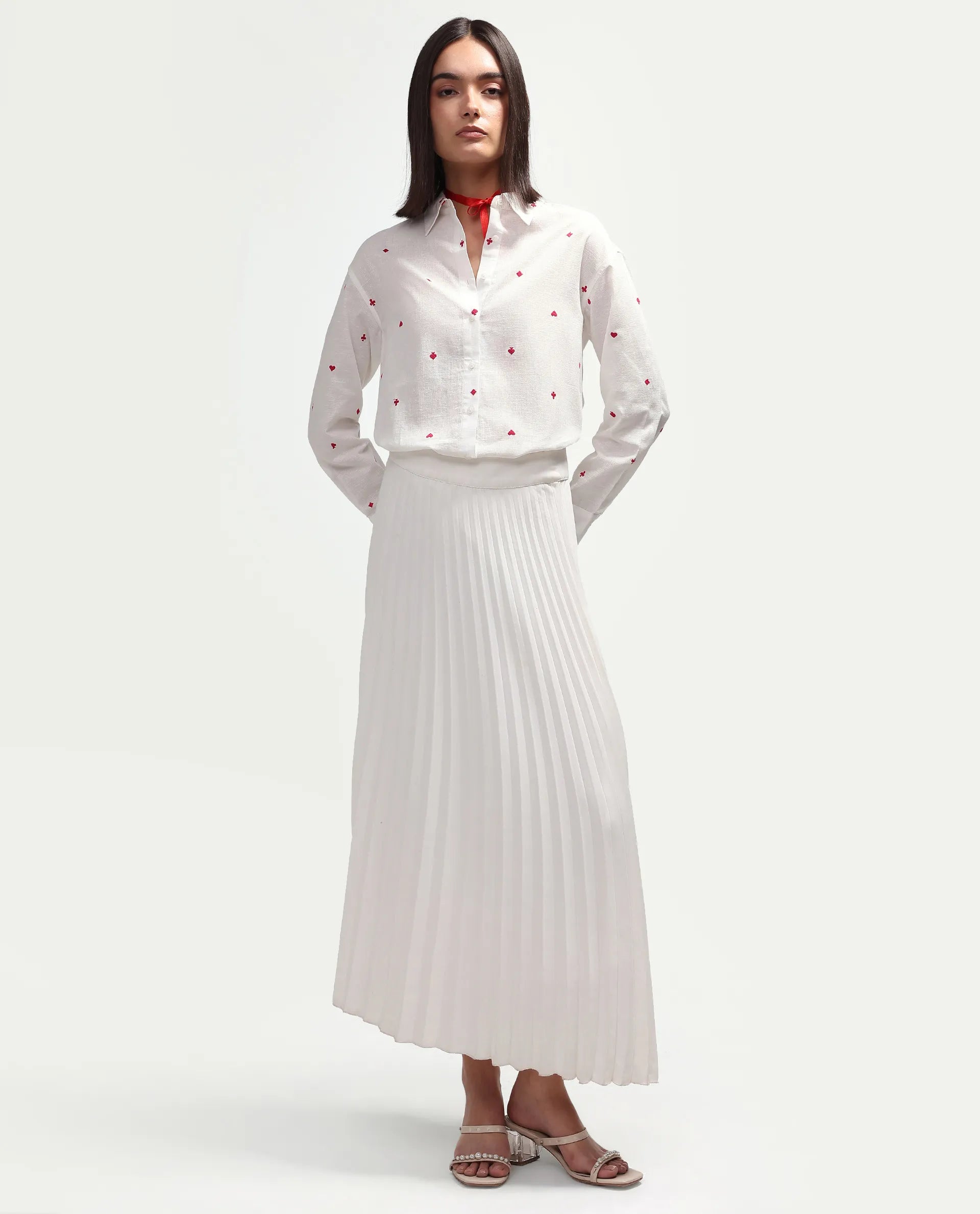 Rareism Women's Melox Off White Cotton Full Sleeve Spread Collar Relaxed Plain Shirt