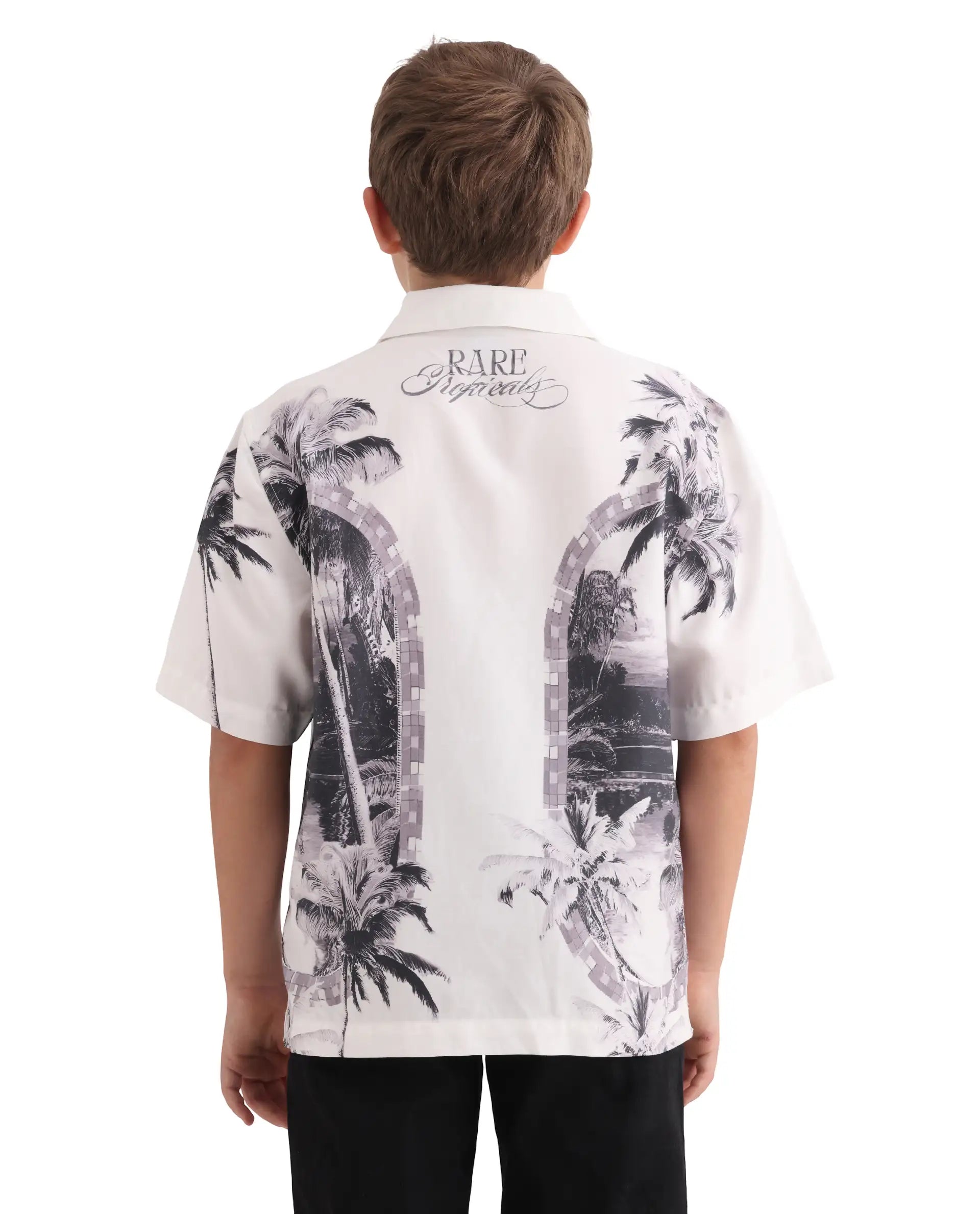 Rare Ones Kids Vacay White Cotton Blend Fabric Button Closure Boxy Fit Shirt