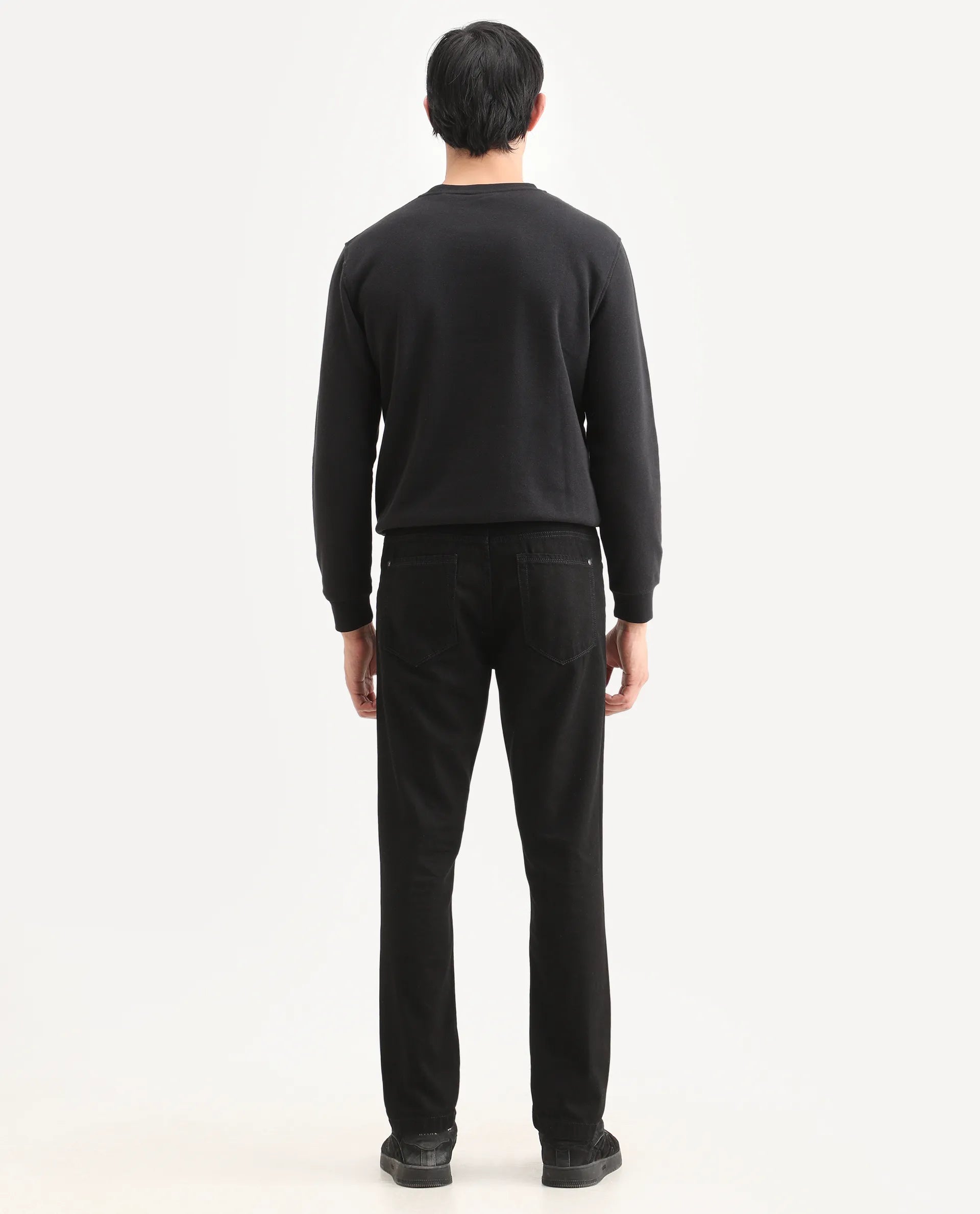 Rare Rabbit Men's Khal 26 Black Cotton Fabric Kurt Carrot Plain Jeans