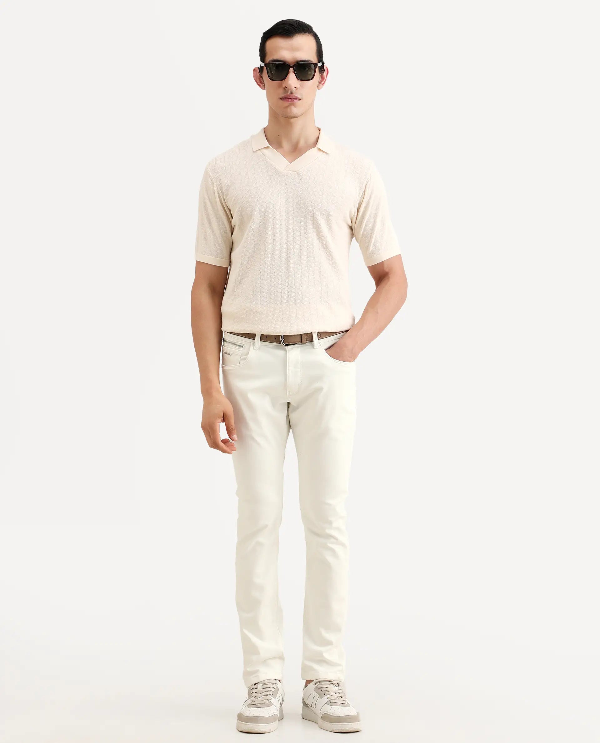 Rare Rabbit Men's Korv 26 White Cotton Blend Fabric Hawk Slim Plain Jeans