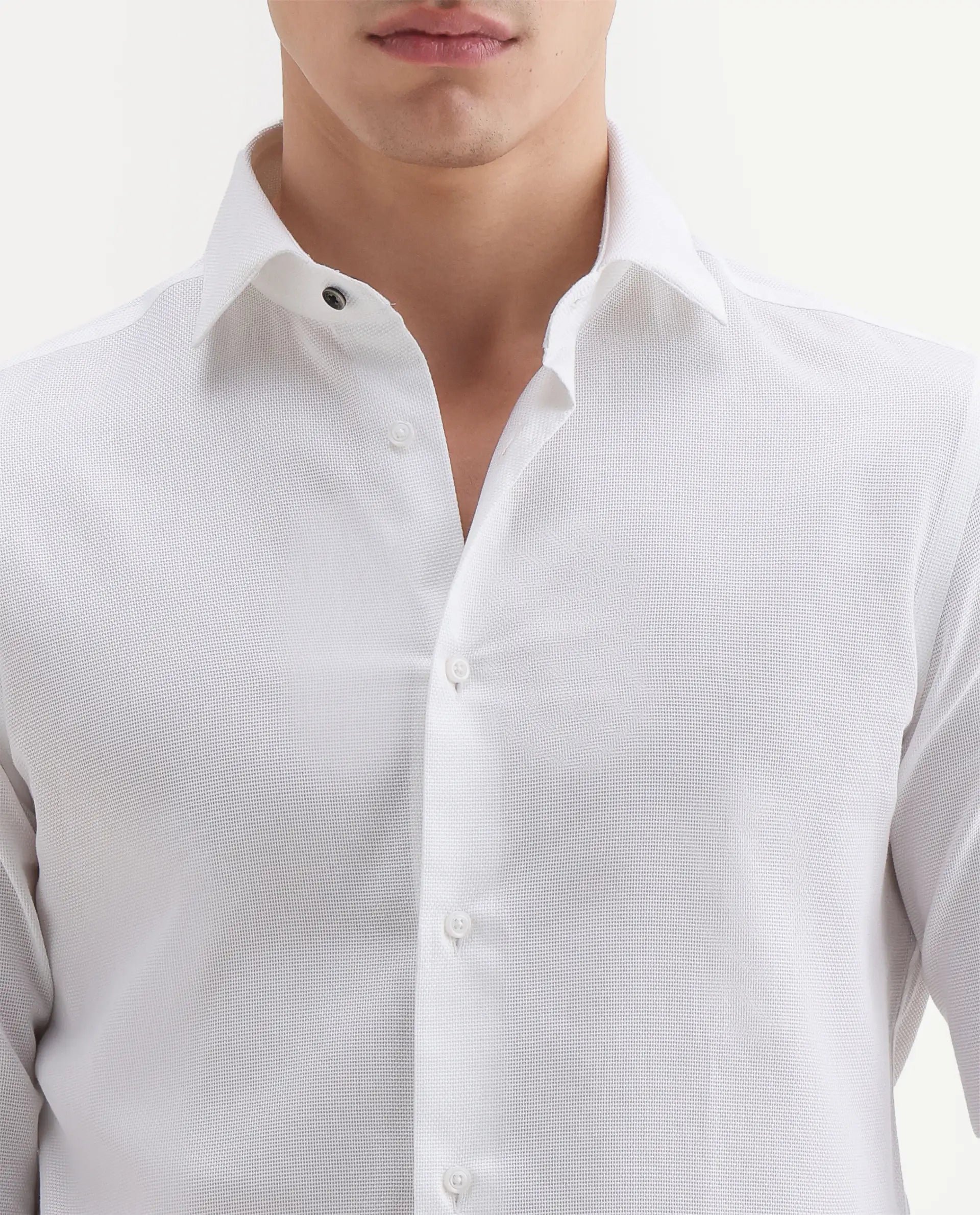 Rare Rabbit Men's Ovia White Cotton Fabric Full Sleeve Spread Collar Regular Plain Shirt