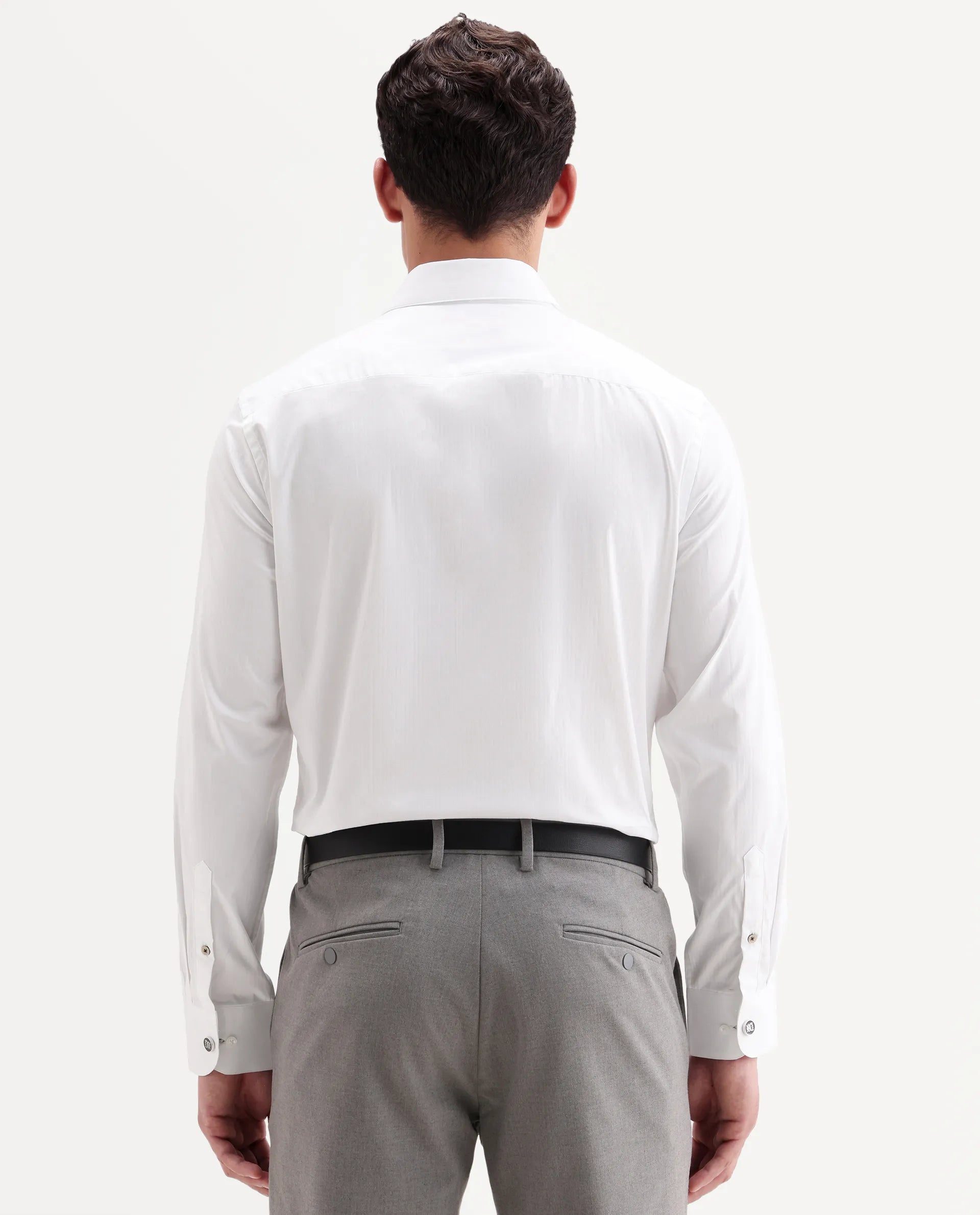 Rare Rabbit Men's Brisc-26 White Cotton Fabric Full Sleeve Spread Collar Button Regular Plain Shirt