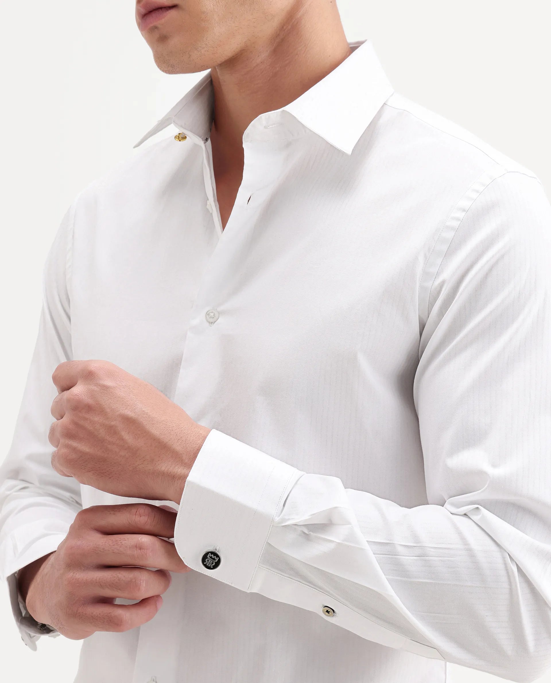 Rare Rabbit Men's Brisc-26 White Cotton Fabric Full Sleeve Spread Collar Button Regular Plain Shirt