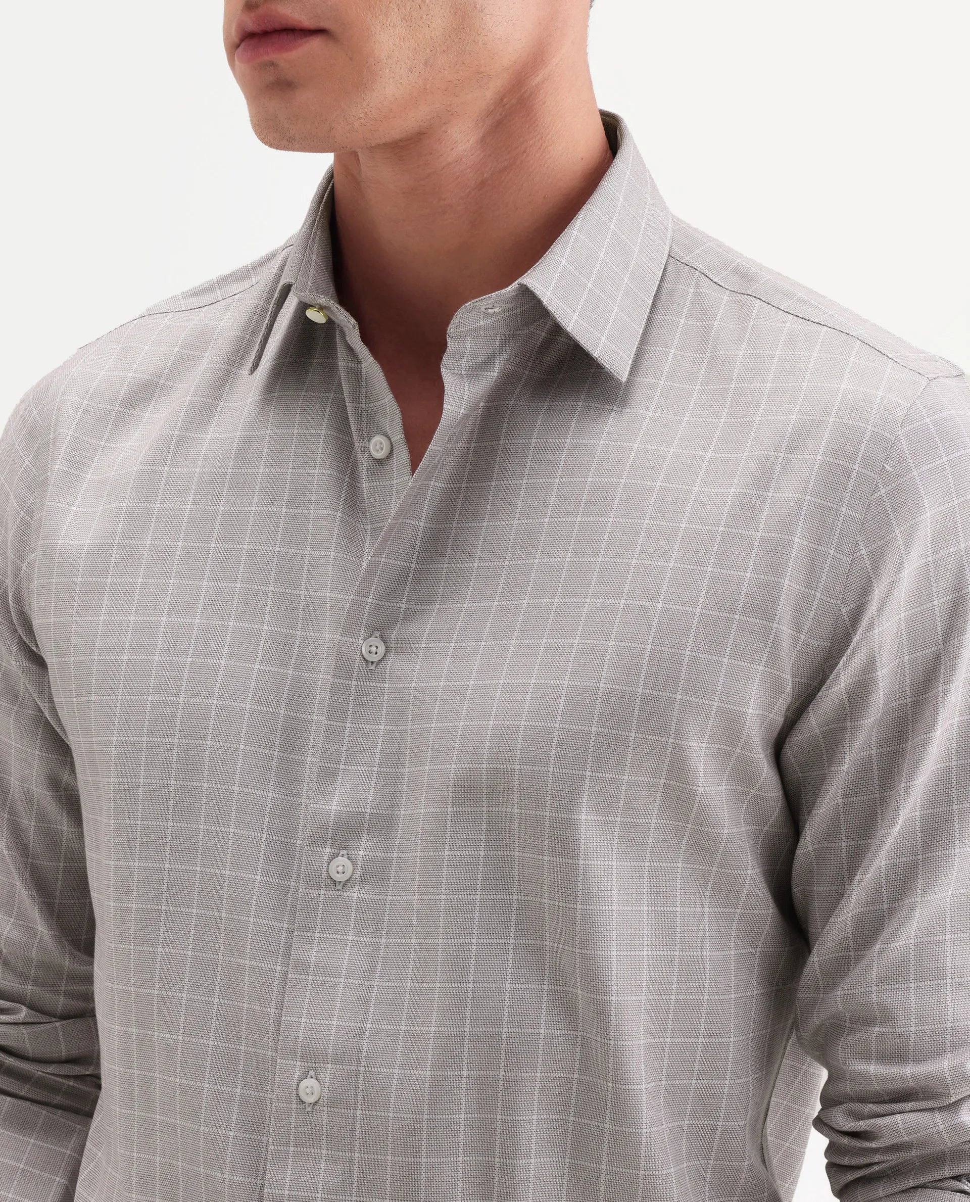 Rare Rabbit Men's Caler Light Grey Cotton Full Sleeve Spread Collar Regular Fit Checked Shirt