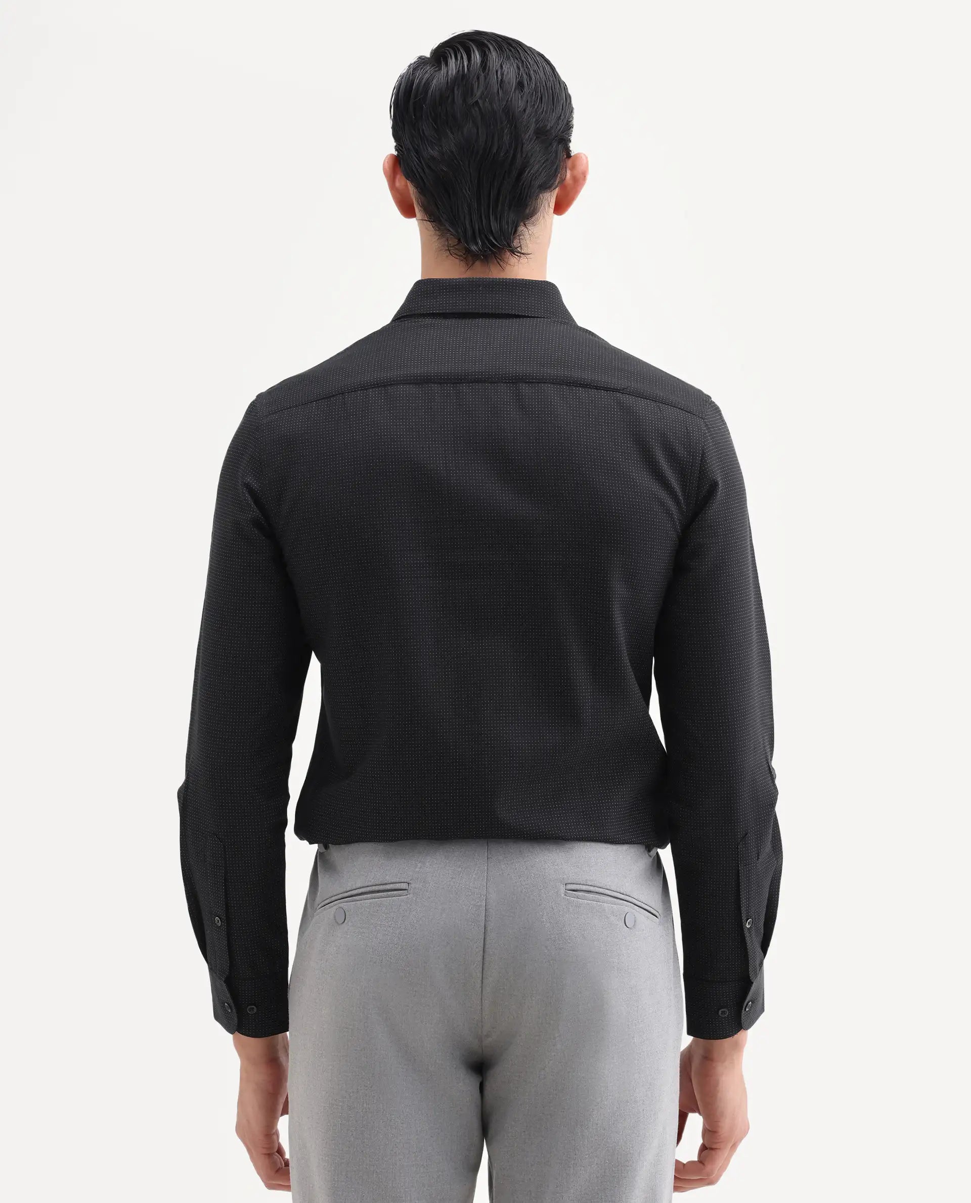 Rare Rabbit Men's Clor-26 Black Cotton Fabric Full Sleeve Spread Collar Button Regular Plain Shirt