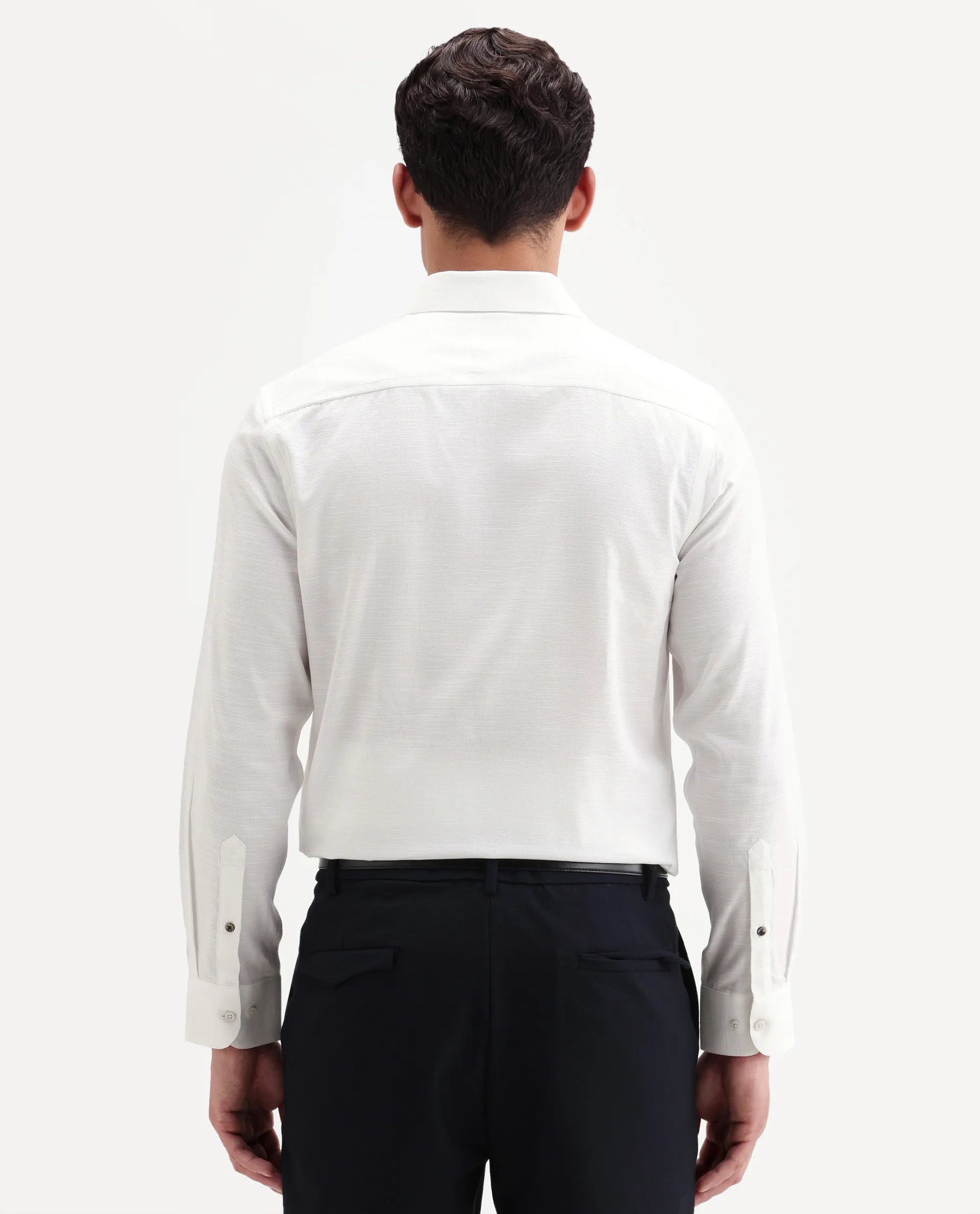 Rare Rabbit Men's Filo White Cotton Full Sleeve Spread Collar Regular Fit Plain Shirt
