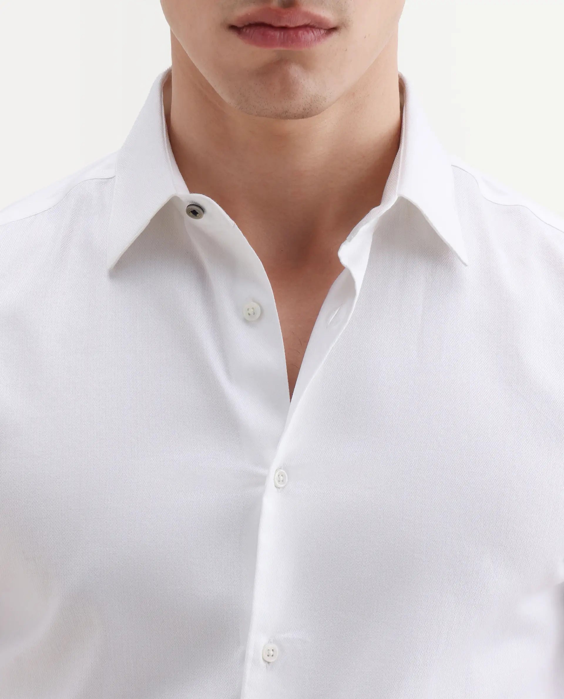 Rare Rabbit Men's Giro White Cotton Full Sleeve Spread Collar Regular Fit Plain Shirt