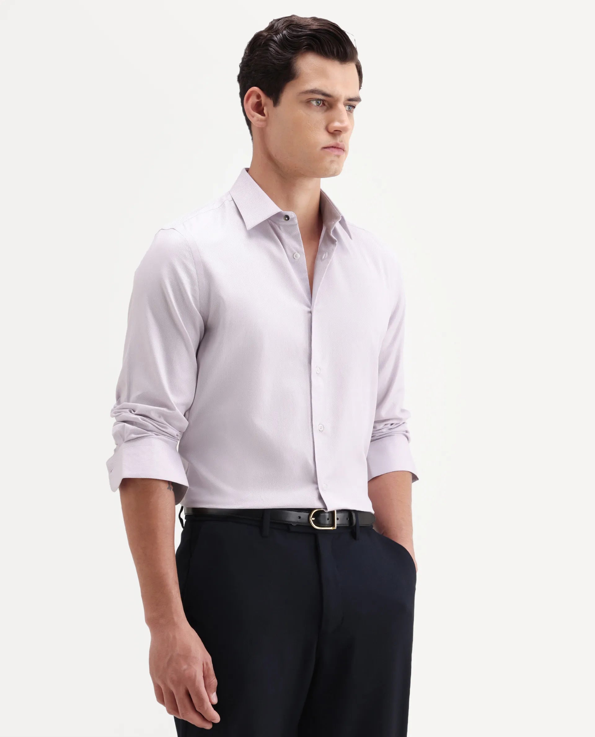 Rare Rabbit Men's Giro Light Purple Cotton Full Sleeve Spread Collar Regular Fit Plain Shirt