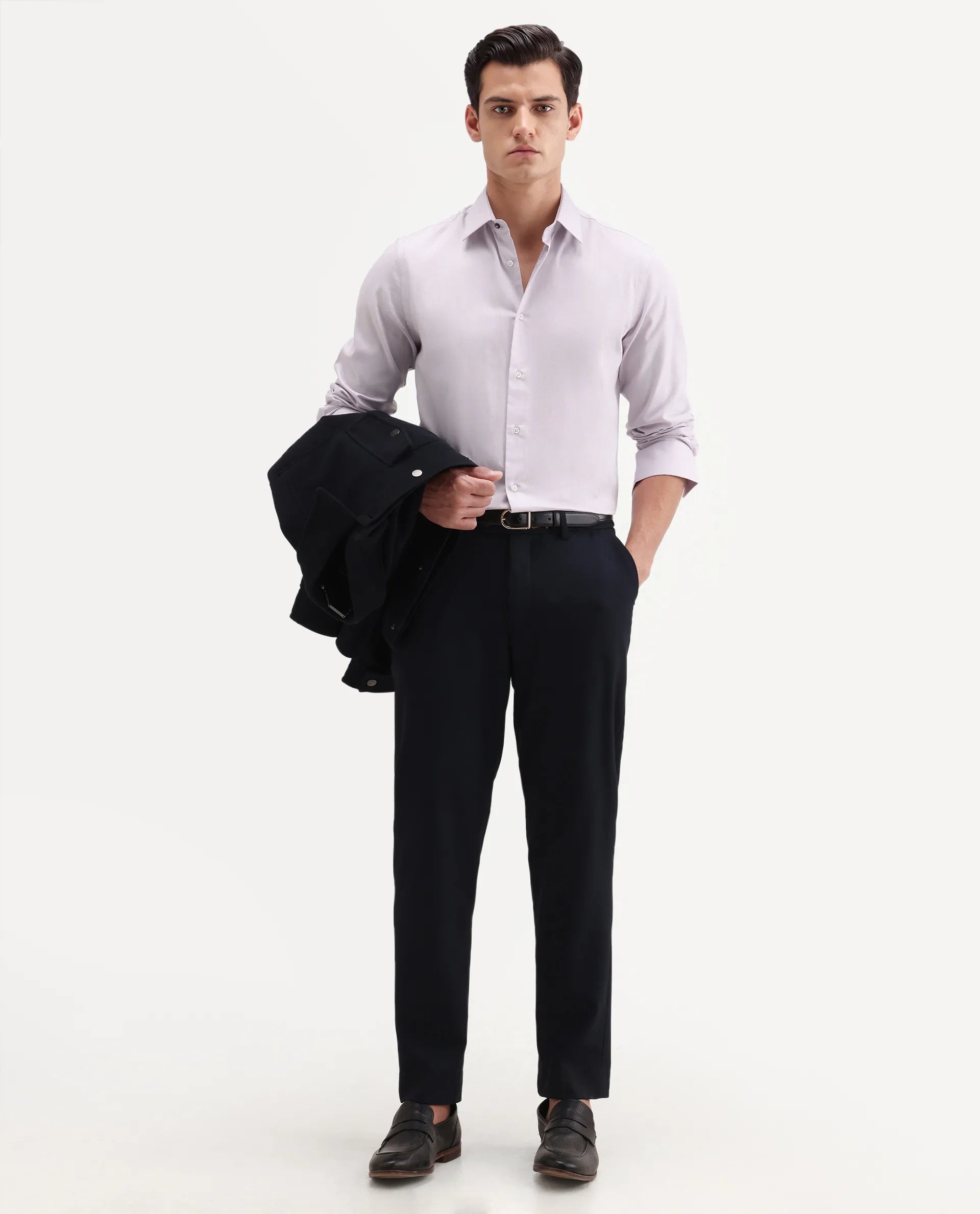 Rare Rabbit Men's Giro Light Purple Cotton Full Sleeve Spread Collar Regular Fit Plain Shirt