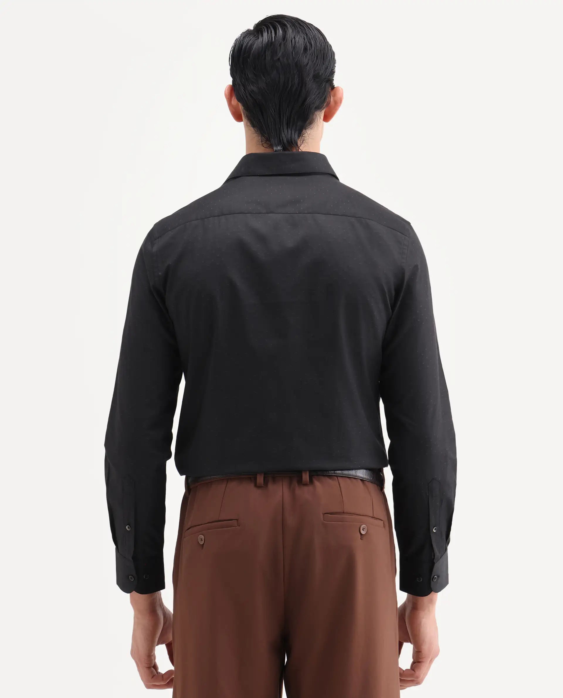 Rare Rabbit Men's Glent Black Cotton Full Sleeve Spread Collar Regular Fit Jacquard Shirt