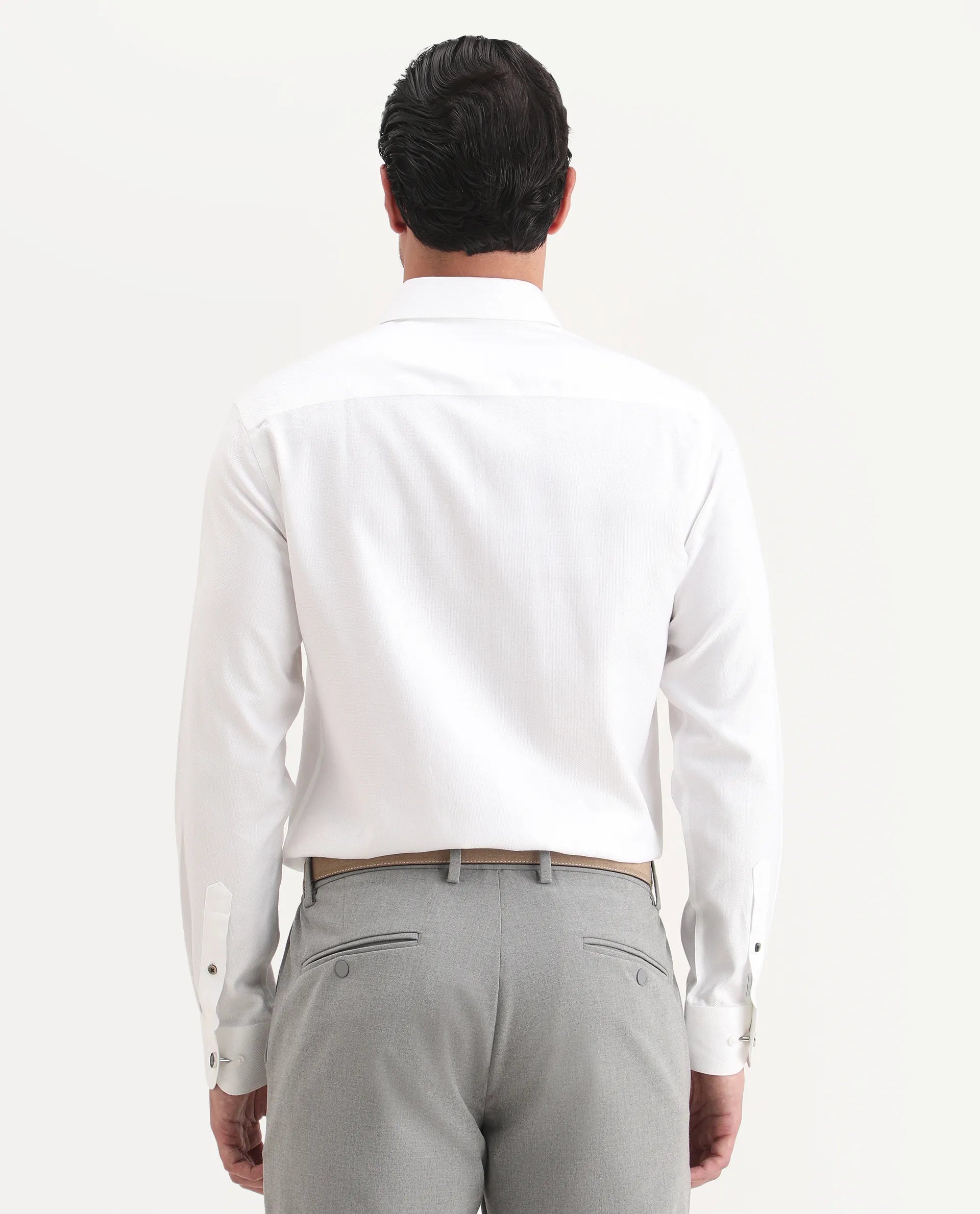 Rare Rabbit Men's Glyn White Cotton Fabric Full Sleeve Spread Collar Button Regular Plain Shirt