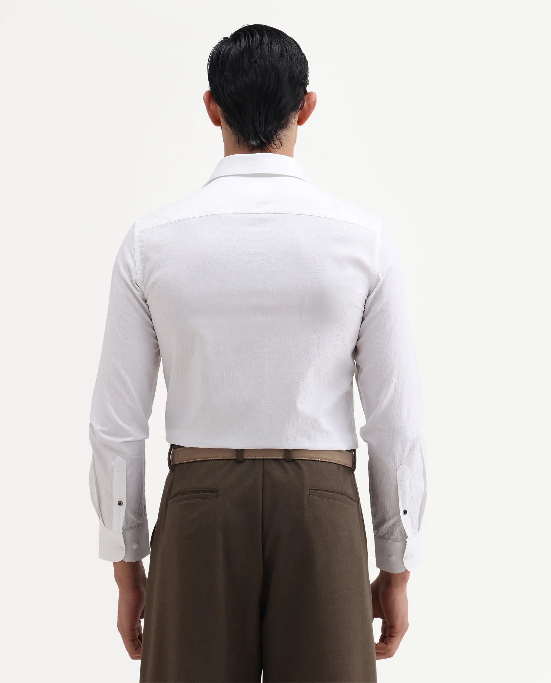 Rare Rabbit Men's Jige White Cotton Fabric Full Sleeve Spread Collar Button Regular Plain Shirt