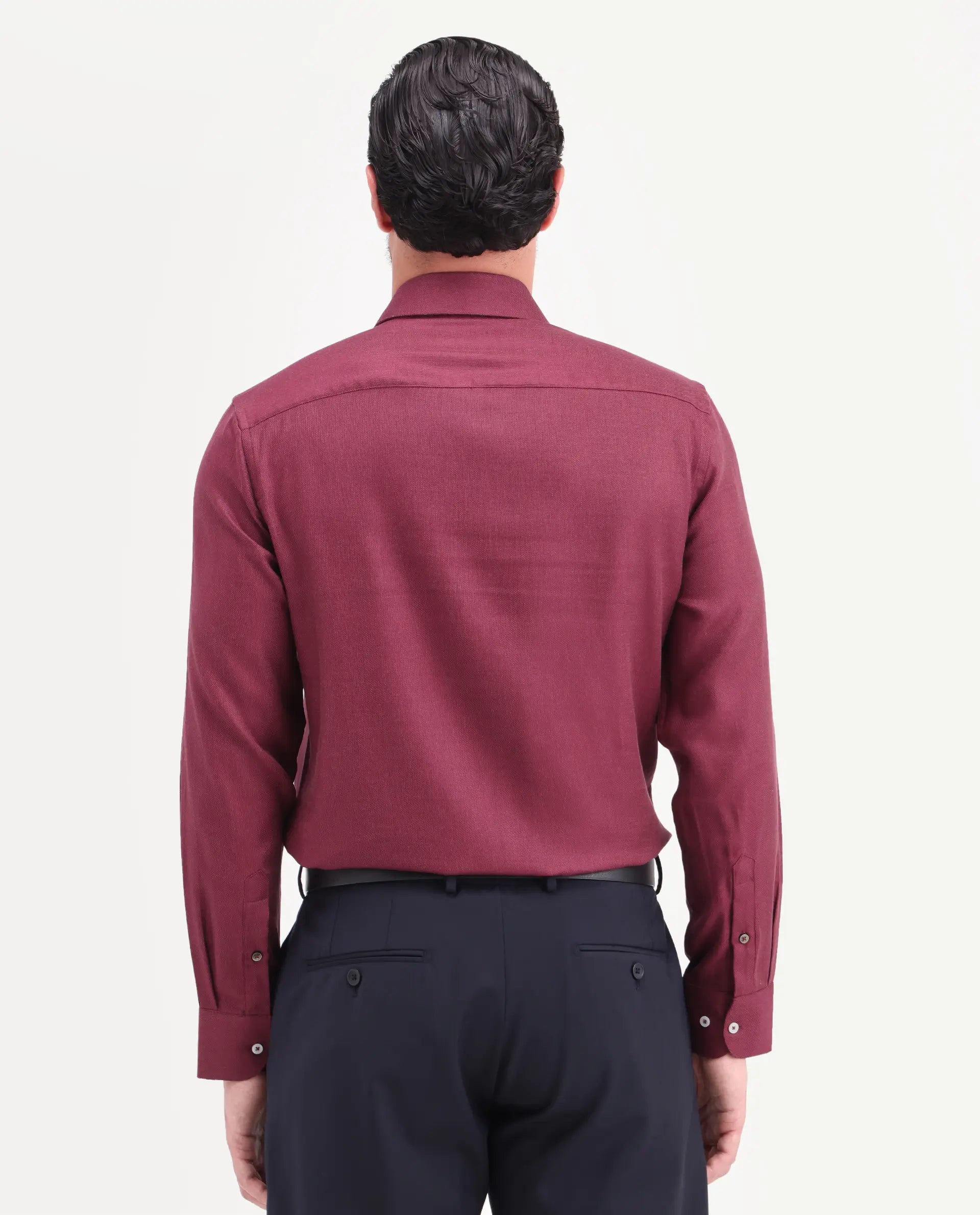 Rare Rabbit Men's Jovi Dusky Red Cotton Blend Fabric Full Sleeve Spread Collar Button Regular Plain Shirt