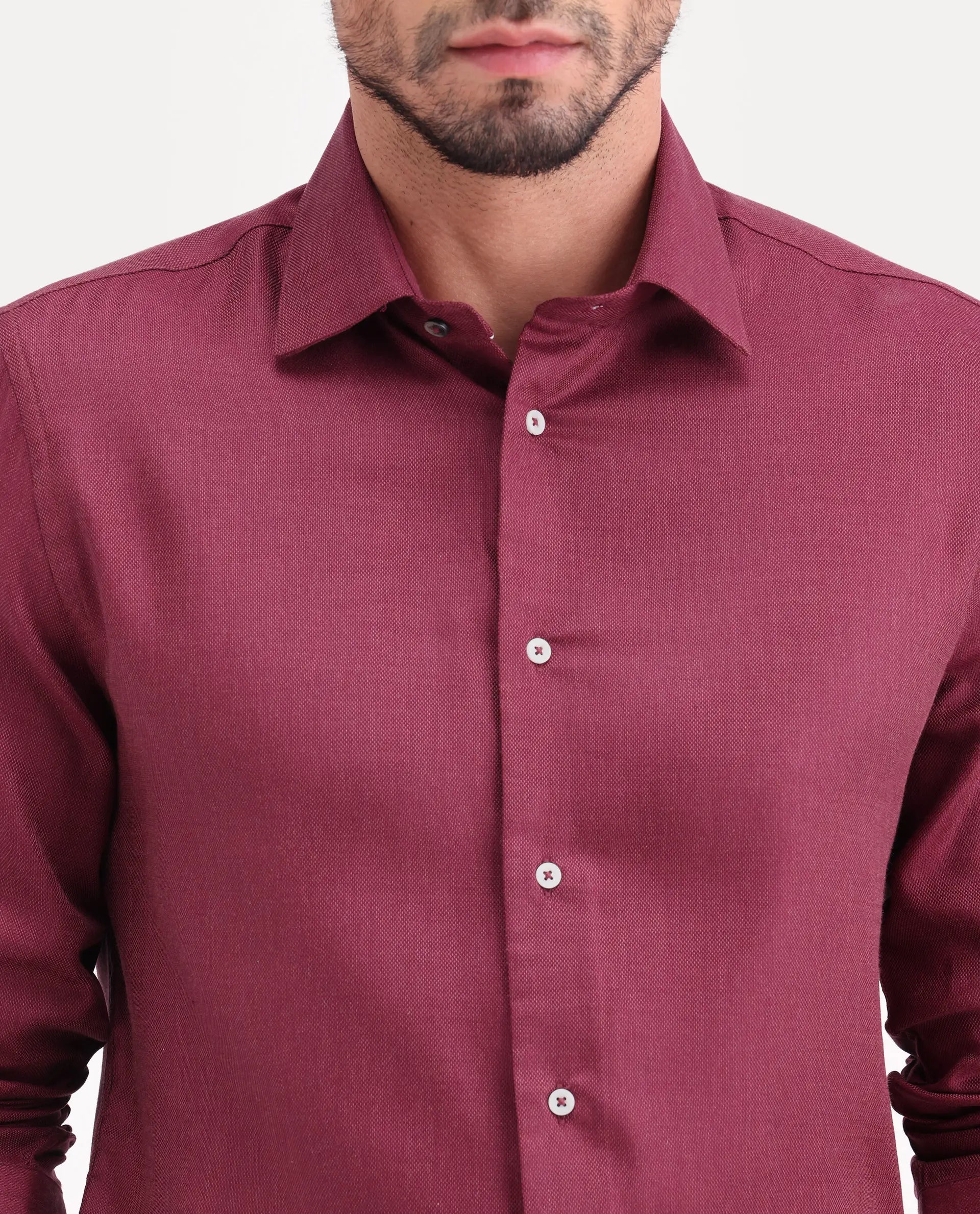 Rare Rabbit Men's Jovi Dusky Red Cotton Blend Fabric Full Sleeve Spread Collar Button Regular Plain Shirt
