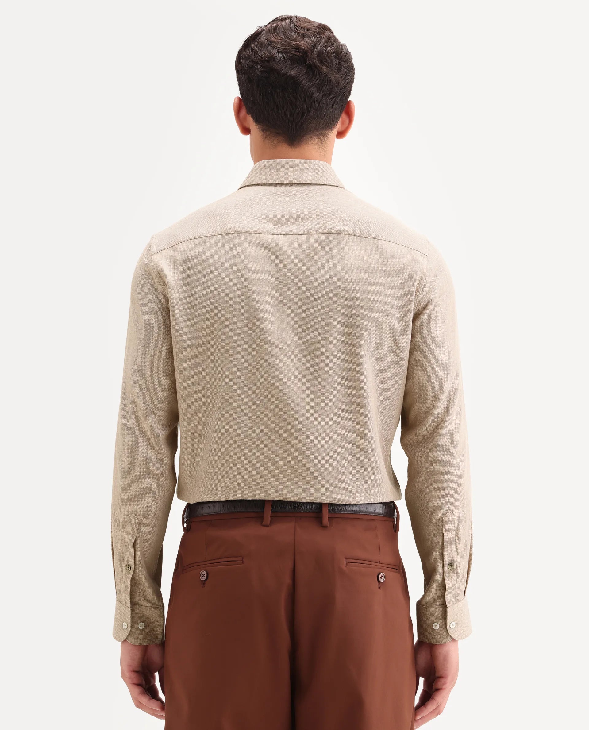 Rare Rabbit Men's Jovi Light Beige Cotton Blend Fabric Full Sleeve Spread Collar Button Regular Plain Shirt