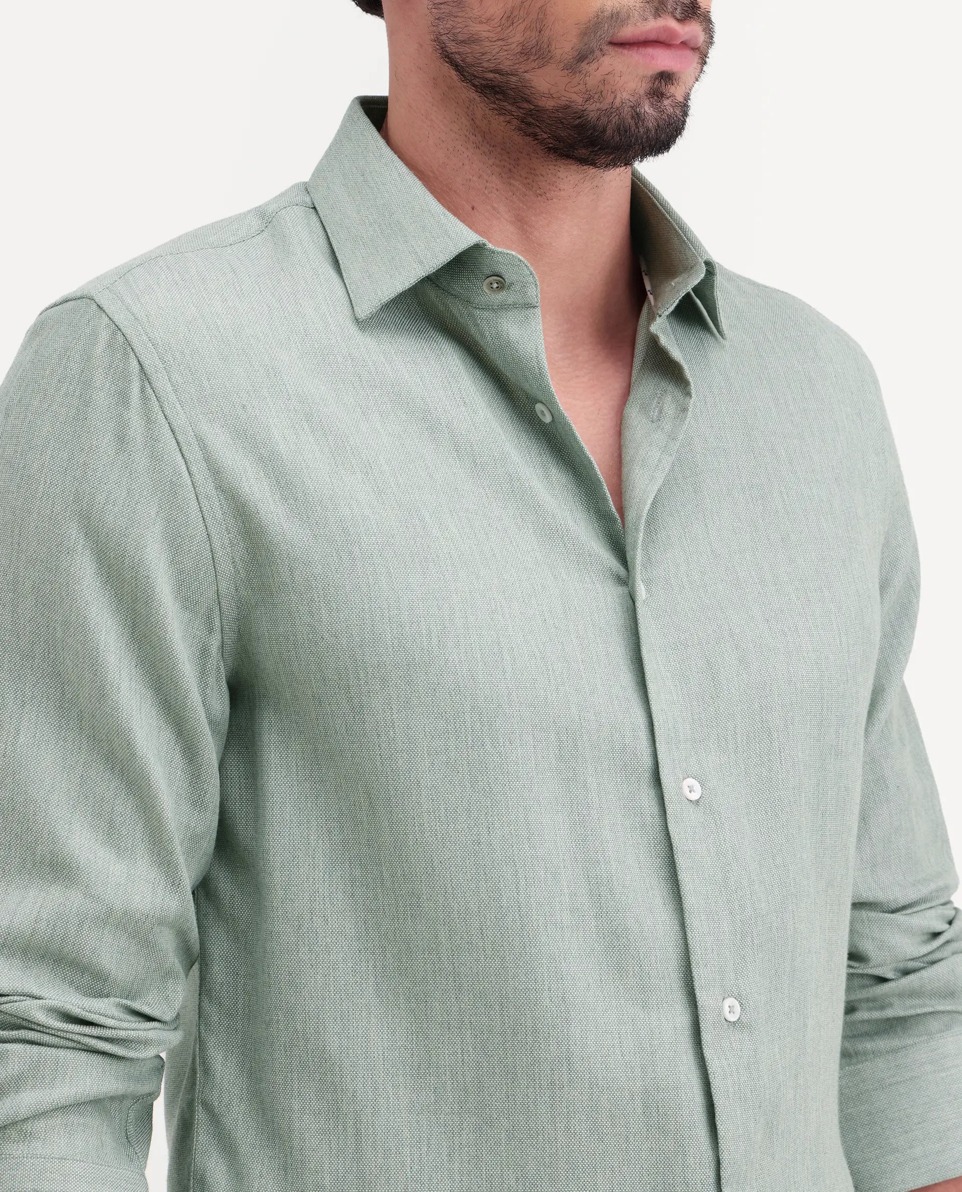 Rare Rabbit Men's Jovi Dusky Green Cotton Blend Fabric Full Sleeve Spread Collar Button Regular Plain Shirt