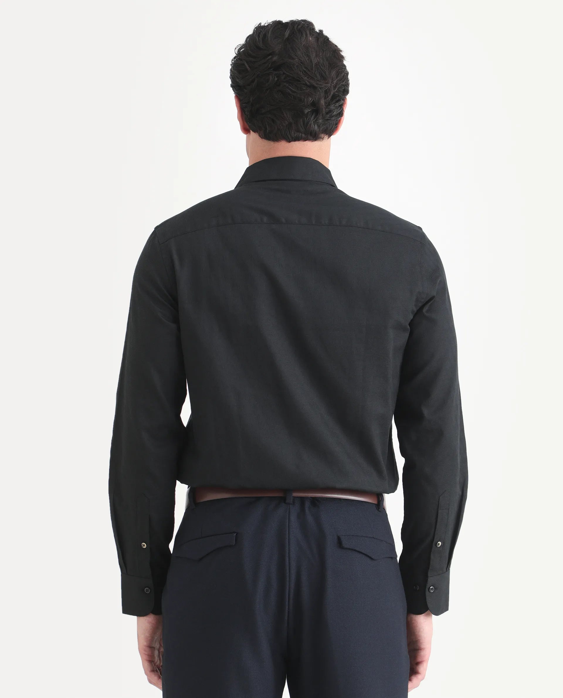 Rare Rabbit Men's Pemo Black Cotton Full Sleeve Spread Collar Regular Fit Jacquard Shirt
