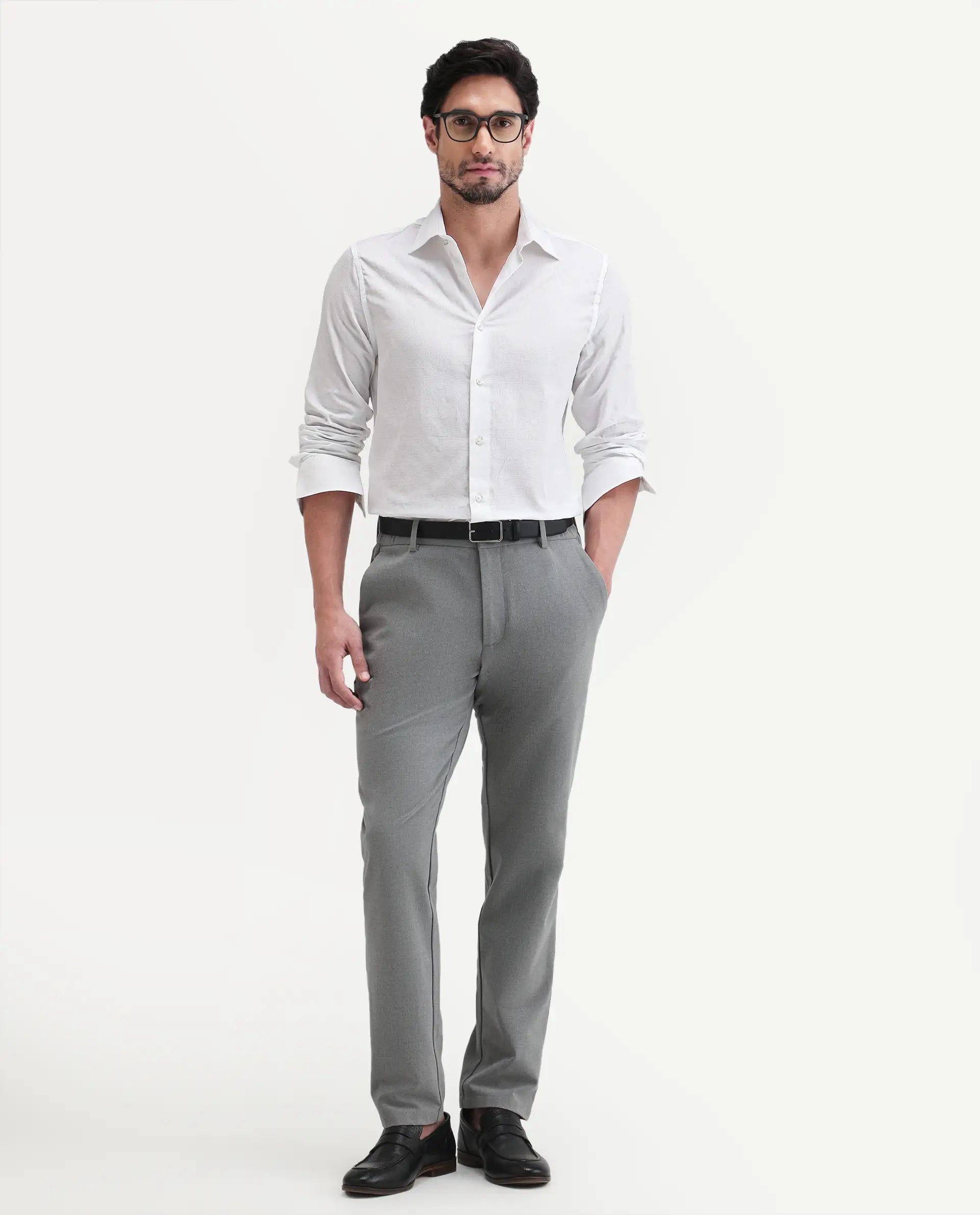 Rare Rabbit Men's Pemo White Cotton Full Sleeve Spread Collar Regular Fit Jacquard Shirt