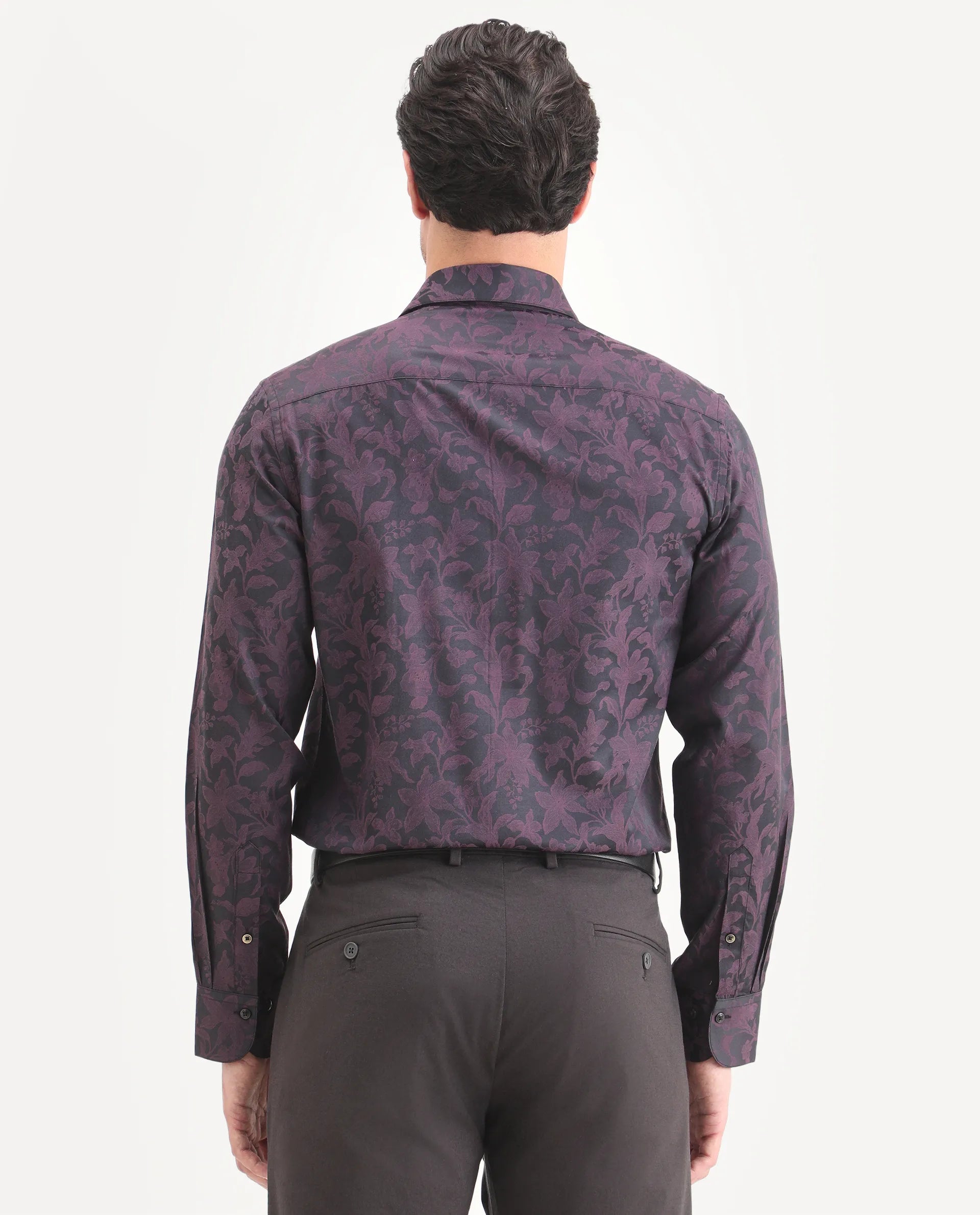 Rare Rabbit Men's Ringer Ls 26 Dark Purple Polyester Blend Fabric Full Sleeve Spread Collar Regular Fit Jacquard Shirt
