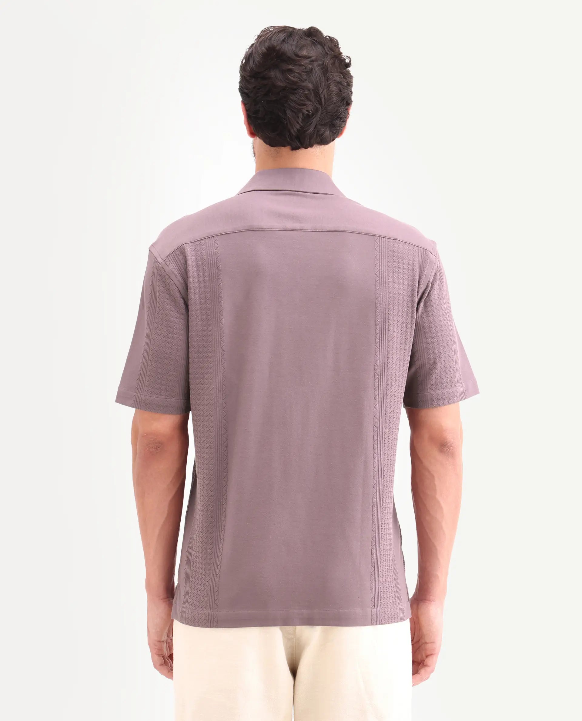 Rare Rabbit Men's Zinot Dusky Purple Cotton Blend Fabric Half Sleeve Cuban Collar Button Regular Plain Shirt