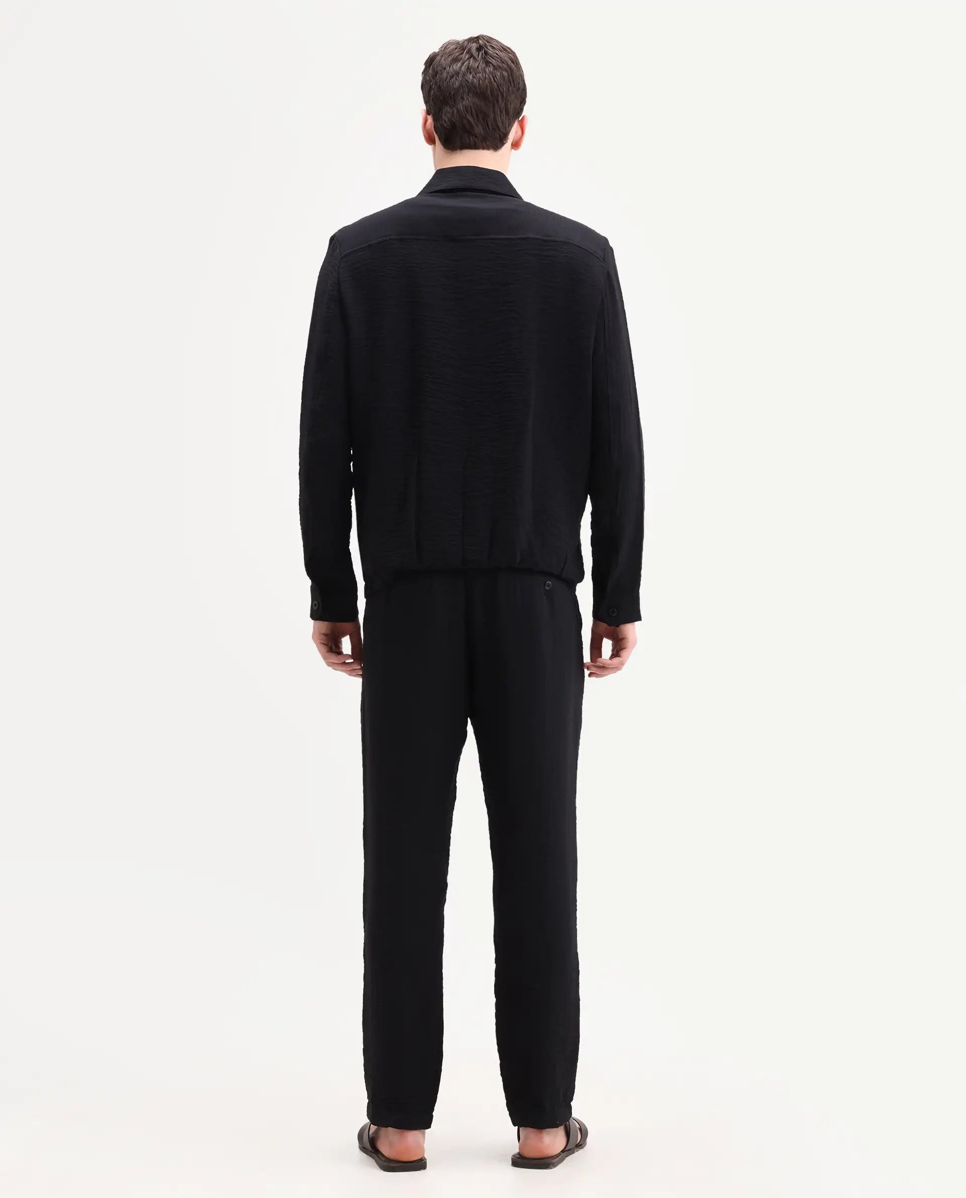 Rare Rabbit Men's Veon-T Black Viscose Blend Fabric Regular Fit Plain Trouser