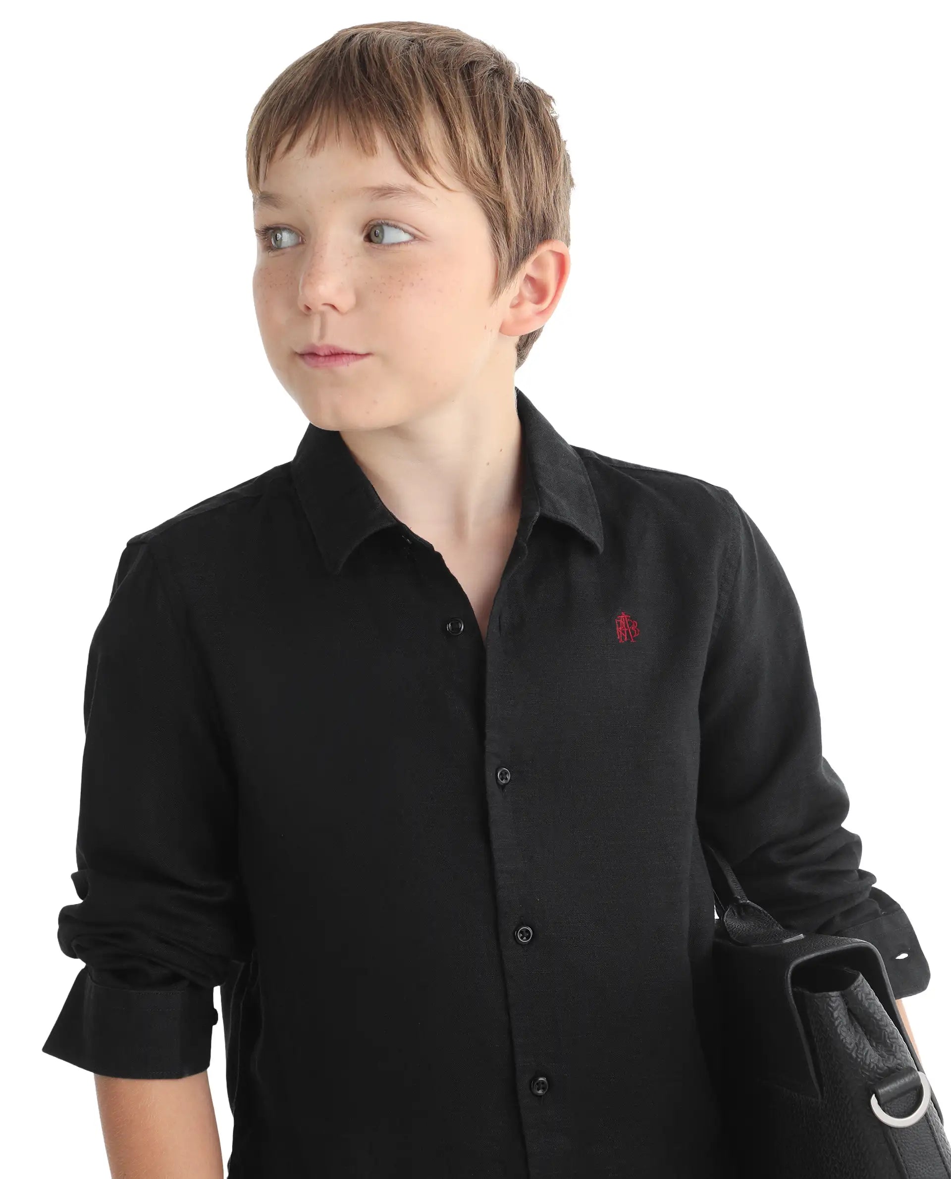 Rare Ones Kids Linot-Fs Black Linen Blend Button Closure Regular Fit Shirt