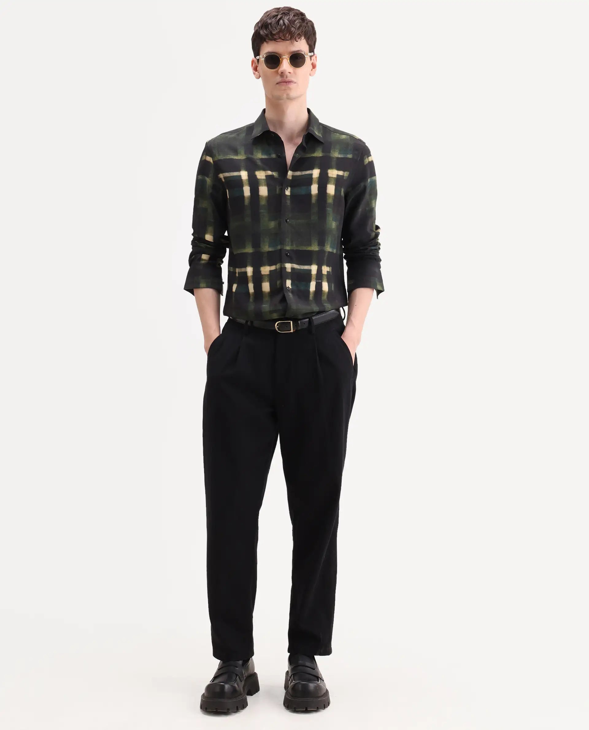 Rare Rabbit Men's Voss Green Viscose Fabric Full Sleeve Spread Collar Regular Abstract Print Shirt