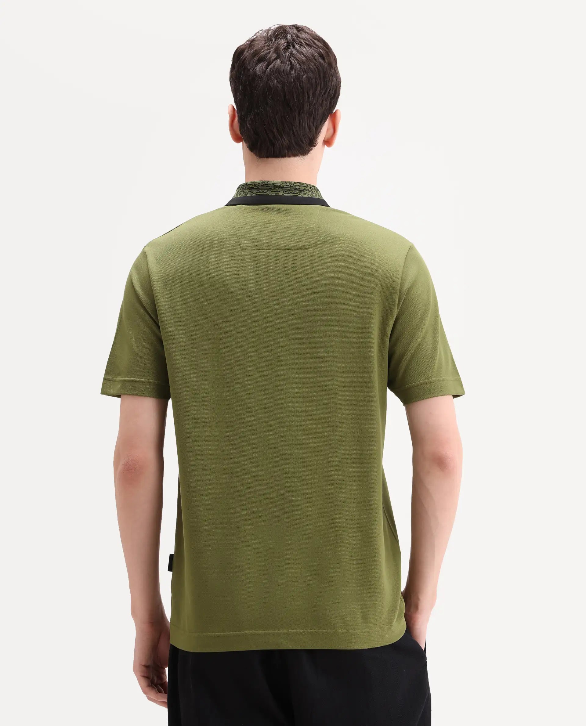 Rare Rabbit Men's Spalo Dark Green Cotton Blend Fabric Half Sleeve Spread Collar Regular Plain Polo