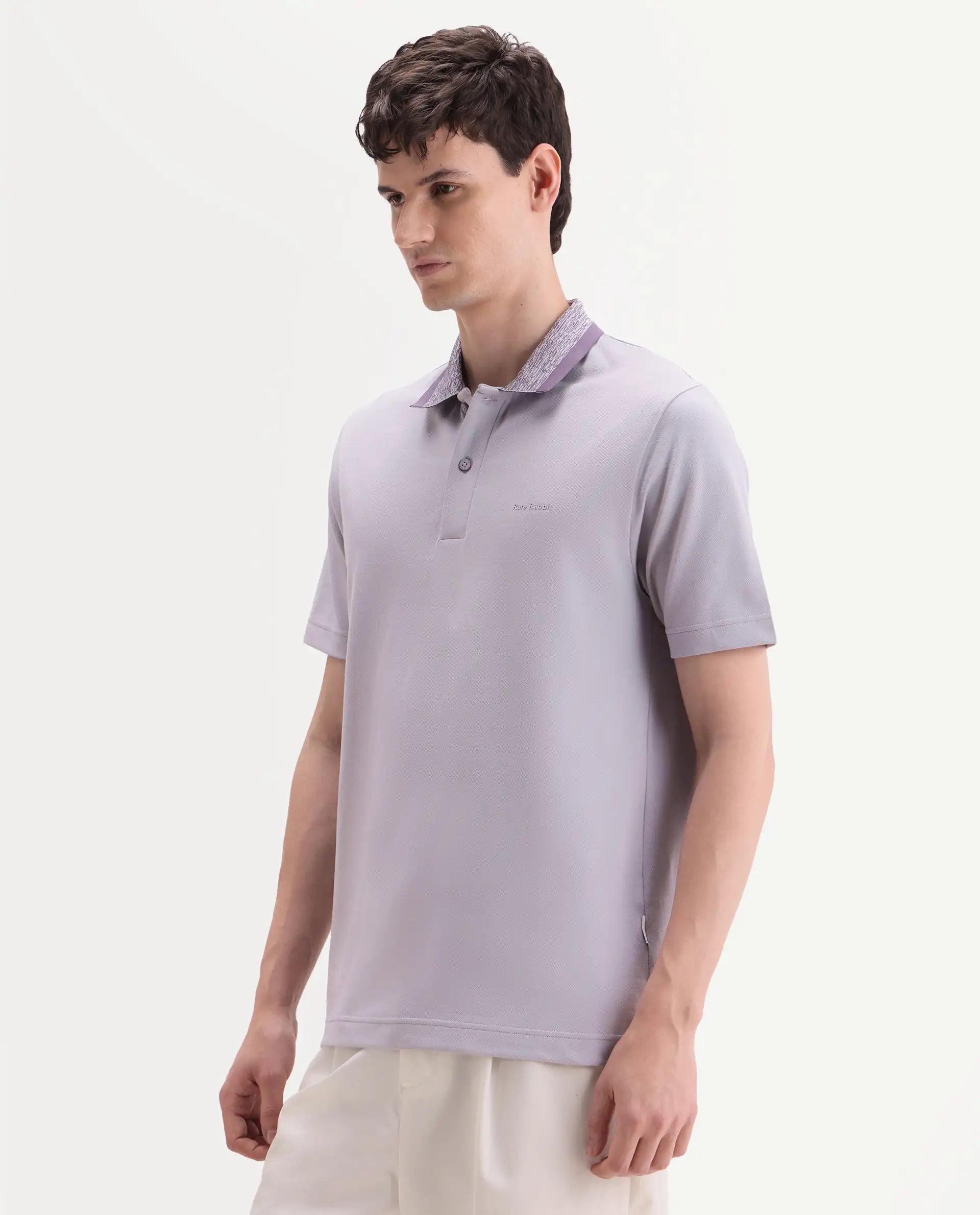 Rare Rabbit Men's Spalo Purple Cotton Blend Fabric Half Sleeve Spread Collar Regular Plain Polo